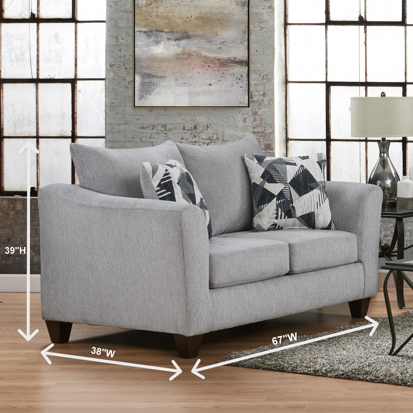 Duleek Upholstered Stationary Loveseat - Herringbone Silver Fabric Small Sofa for Living Room, Apartment & Office | Perfect for Cozy Seating & Home Decor