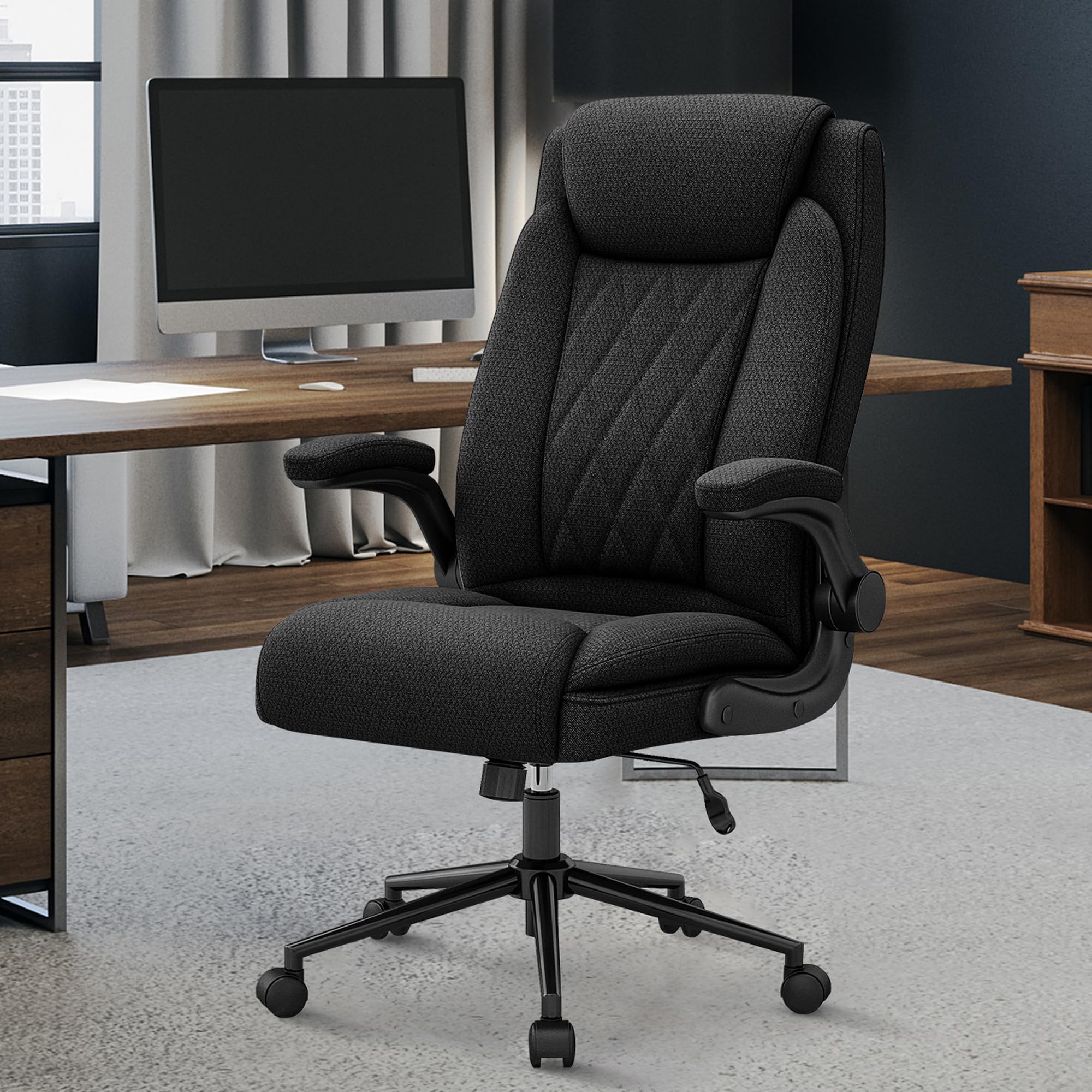 Big and Tall Fabric Office Chair - Heavy Duty 500 lb Capacity Executive Desk Chair for Big Men, High Back Ergonomic Computer Chair with 120° Tilt Rocker & Flip-Up Arms - Perfect for Home Office, Gaming, and Workspace Comfort