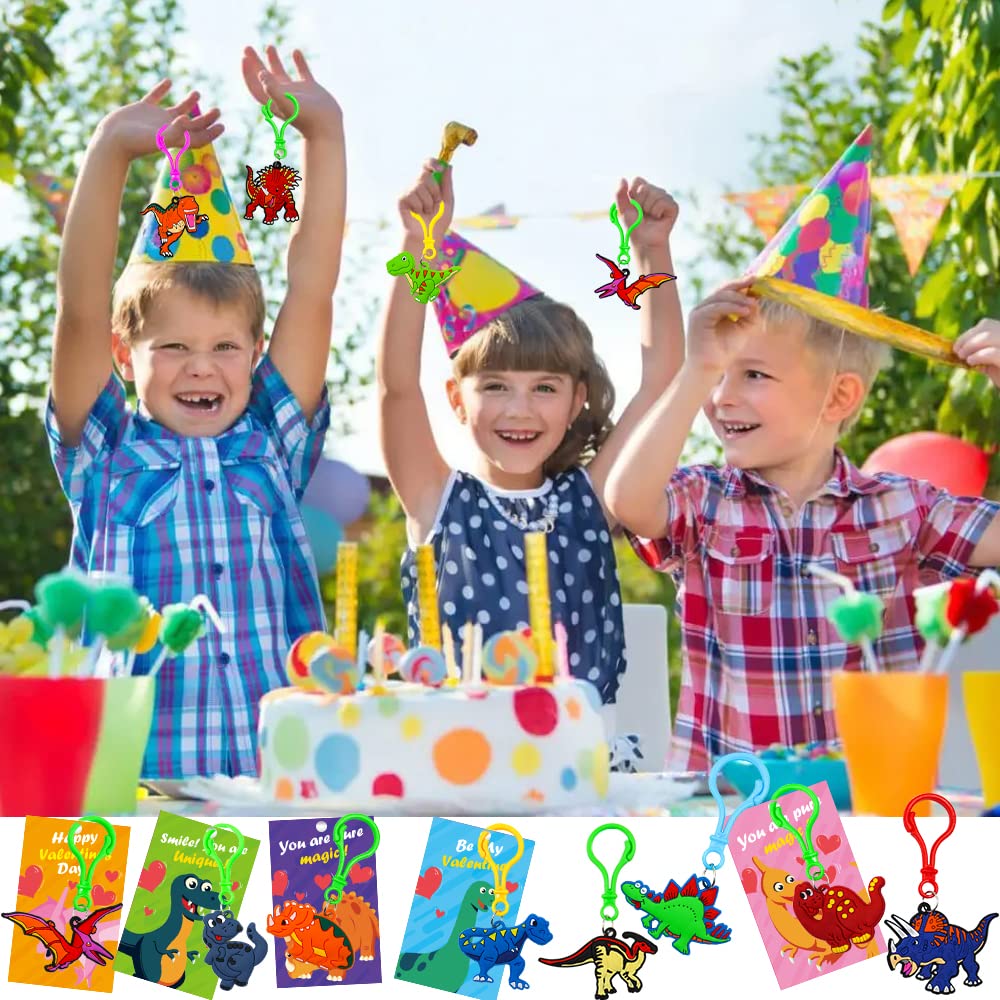 28 Pack Easter Dinosaur Keychains with Cards - Cute Dinosaur Toys for Kids, Valentine's Day Gifts, Classroom Exchange Prizes & Easter Party Favors for Boys and Girls | Perfect for School Events, Birthday Parties & Holiday Celebrations