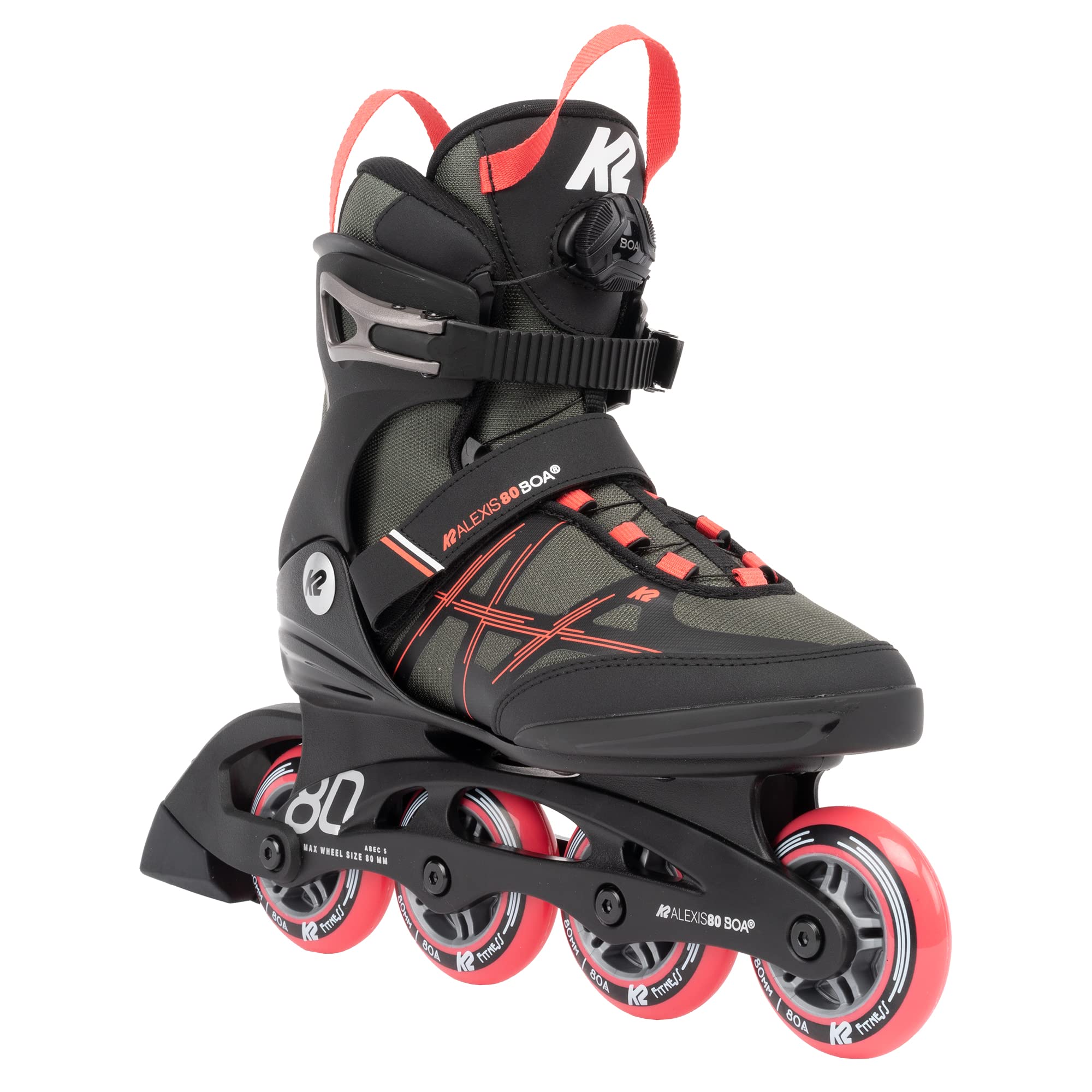 K2 Alexis 80 Boa Gray-Coral Women's Inline Skates - Comfortable & Adjustable Rollerblades for Fitness, Outdoor Recreation & Urban Skating