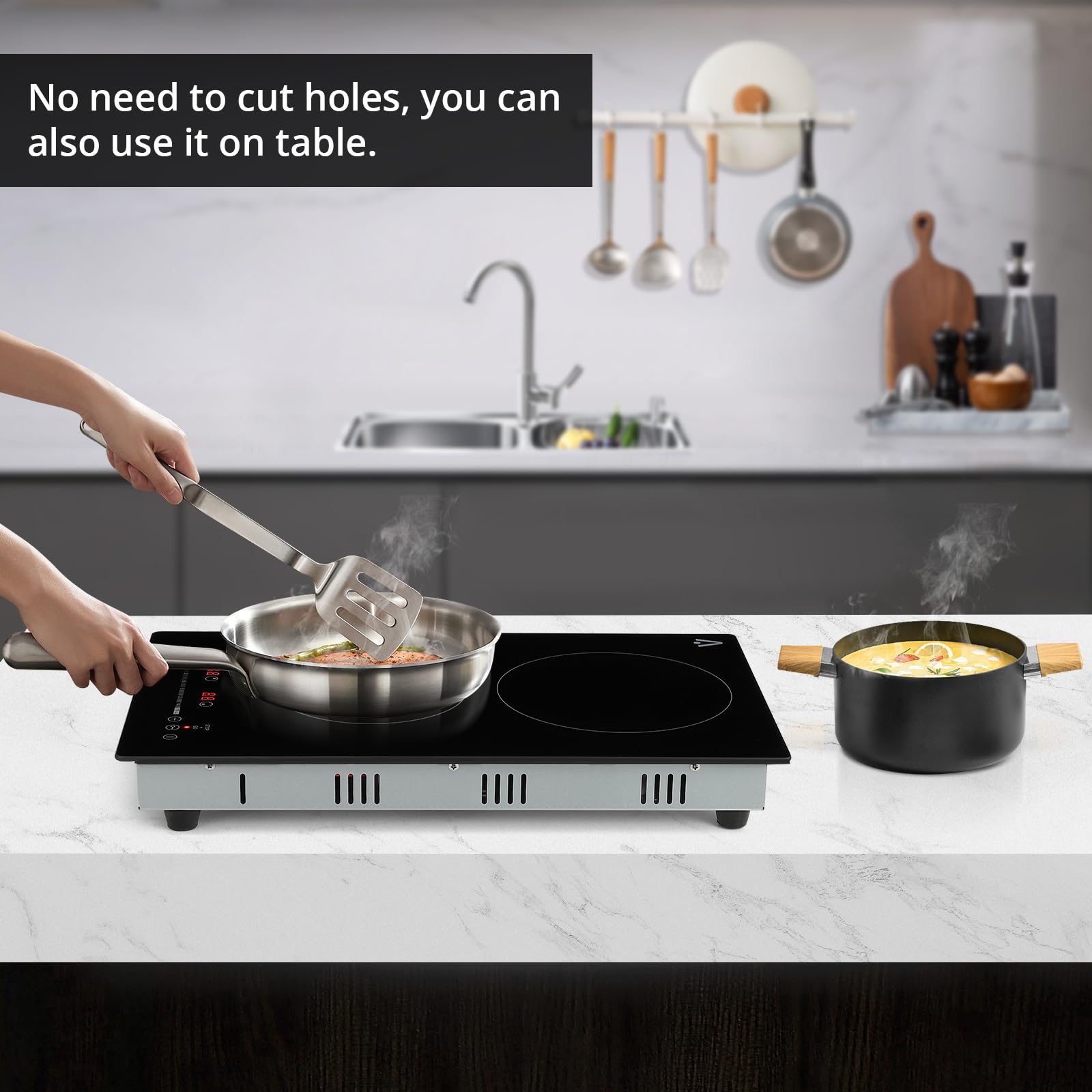 GARVEE 2 Burner Electric Cooktop 1800W Built-In Stove Top with Ceramic Glass Surface, Child Safety Lock & Timer - 11.6 Inch, 120V Black - Perfect for Small Kitchens, Apartments & RVs
