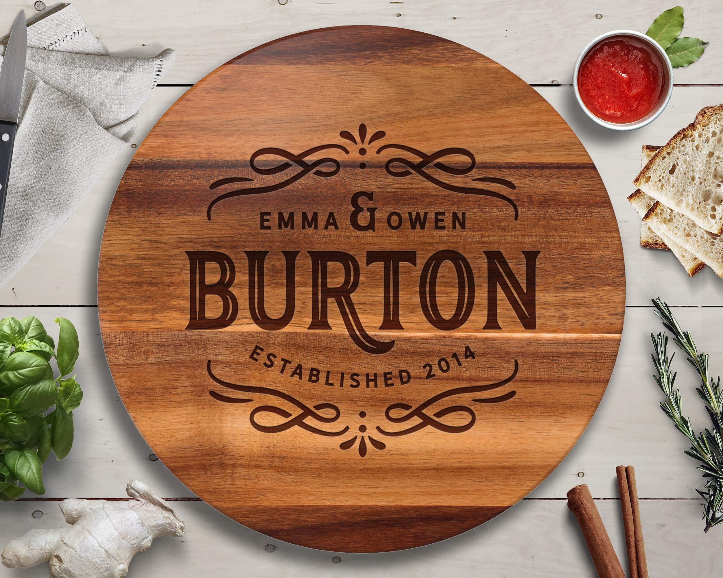 Personalized Engraved Wood Lazy Susan Turntable - Custom Wedding, Mother's Day, Anniversary Gift for Mom, Wife - Perfect for Dining Table, Kitchen Decor, and Home Entertaining