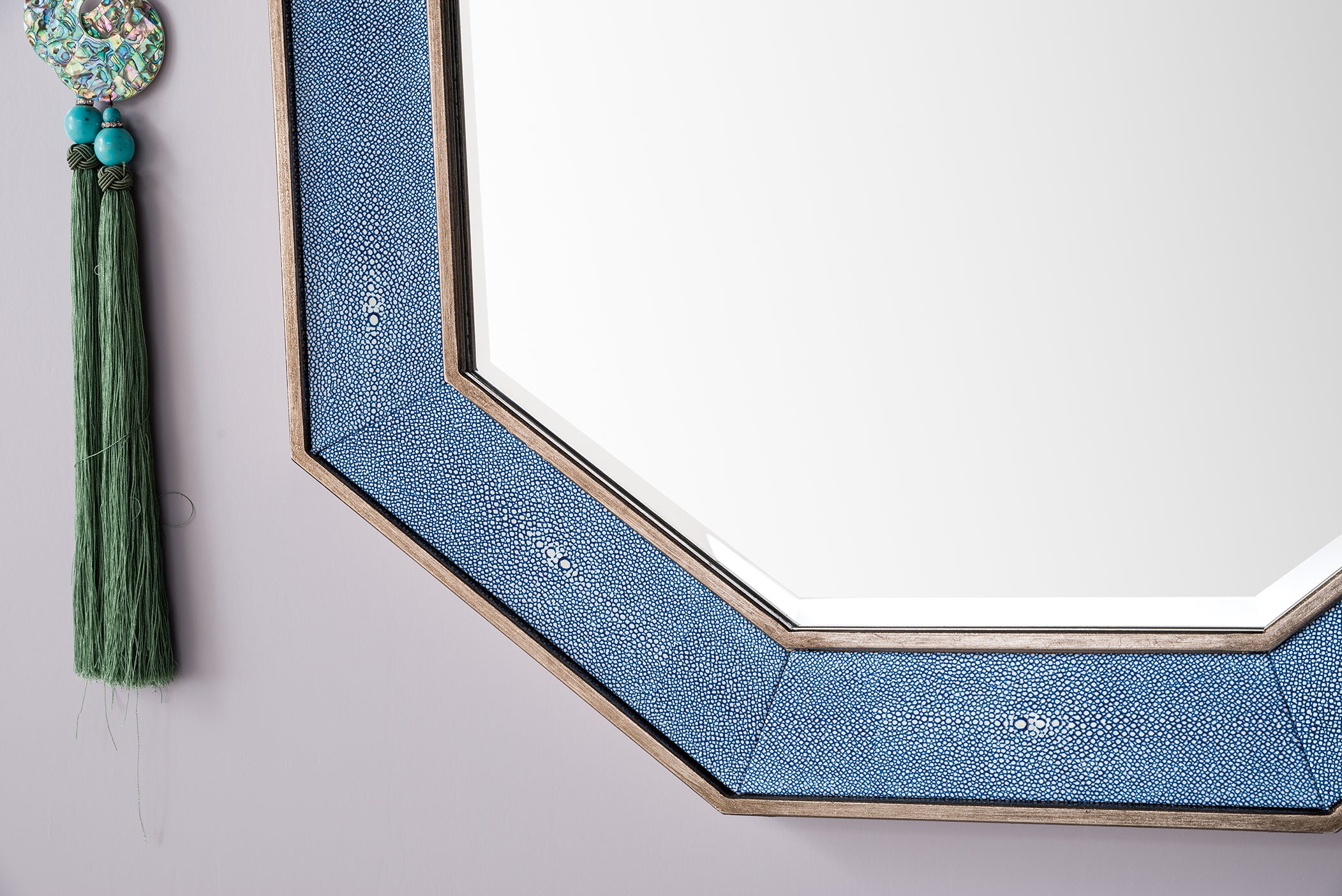 Tangent 30 Mirror in Silver with Delft Blue Design - Elegant Wall Decor for Living Room, Bedroom, or Entryway