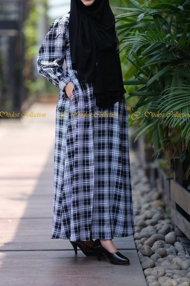 Black Checkered Linen Modest Dress for Women – Perfect for Summer Outfits, Beach Vacations & Casual Wear