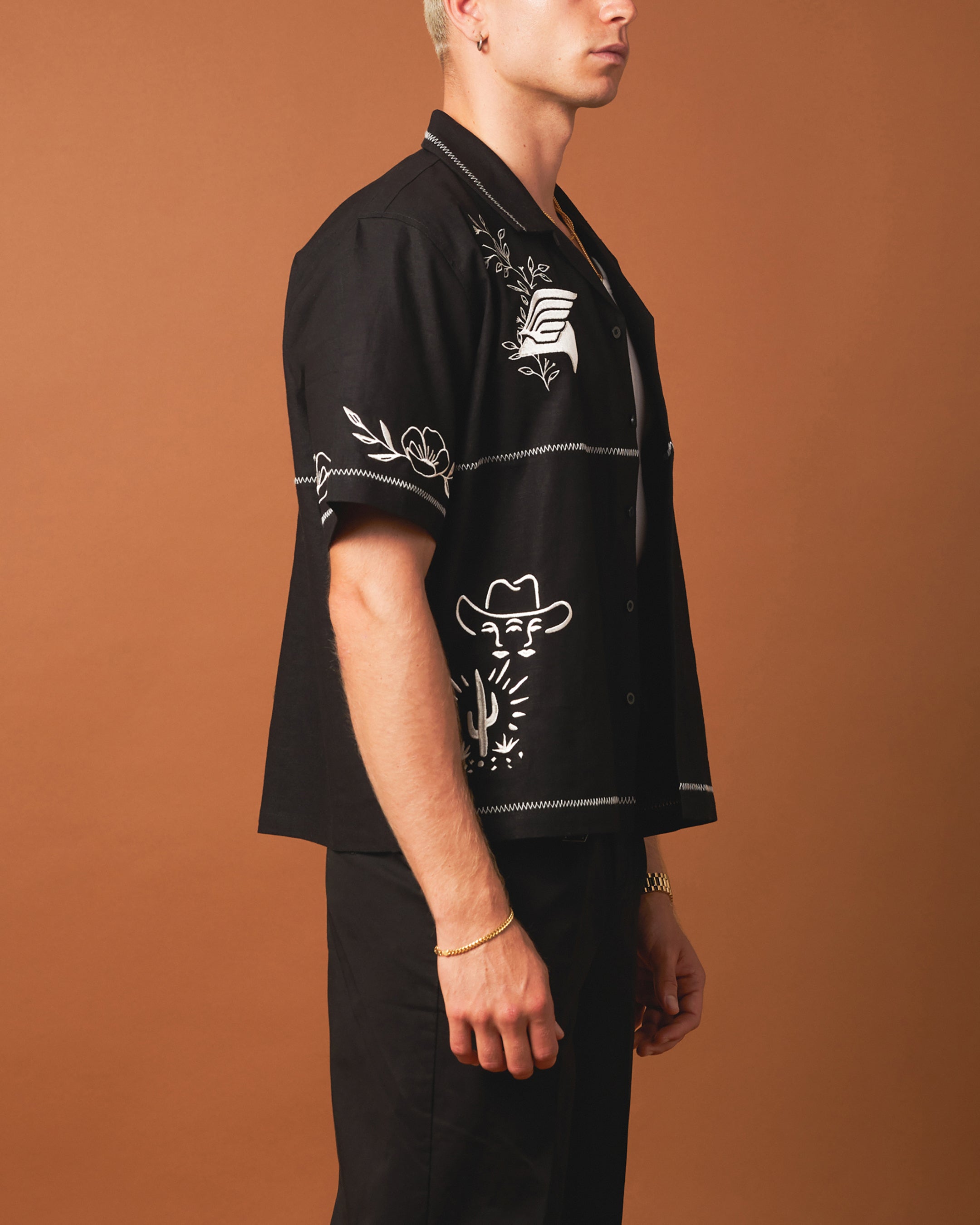 404 Frontier Embroidered Button-Up Shirt for Men - Stylish Black Western Shirt with Embroidered Details - Perfect for Cowboy Rides, Country Music Festivals & Casual Outings