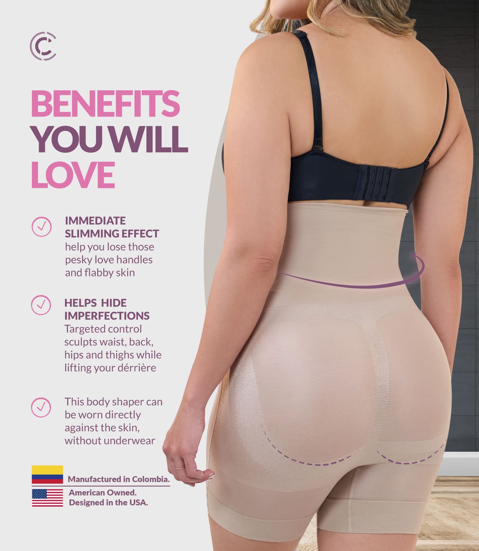 CURVEEZ High Waisted Shapewear Shorts for Women - Tummy Control & Thigh Slimming Body Shaper - Perfect for Everyday Wear, Workouts, and Special Occasions