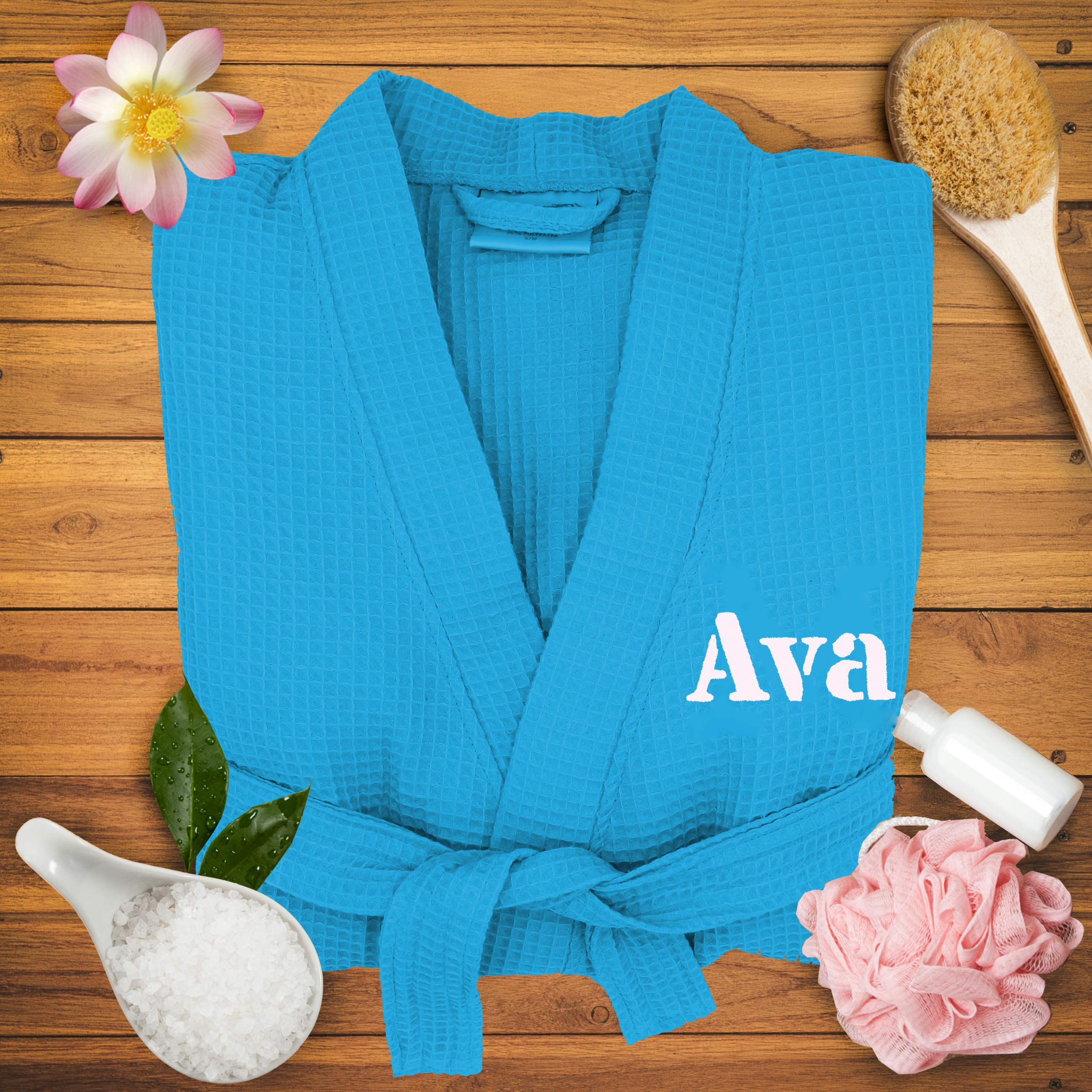 Personalized Monogrammed Waffle Bridesmaid Robe - Custom Wedding Bridal Party Gift - Perfect for Bachelorette Parties, Spa Days & Getting Ready Photos