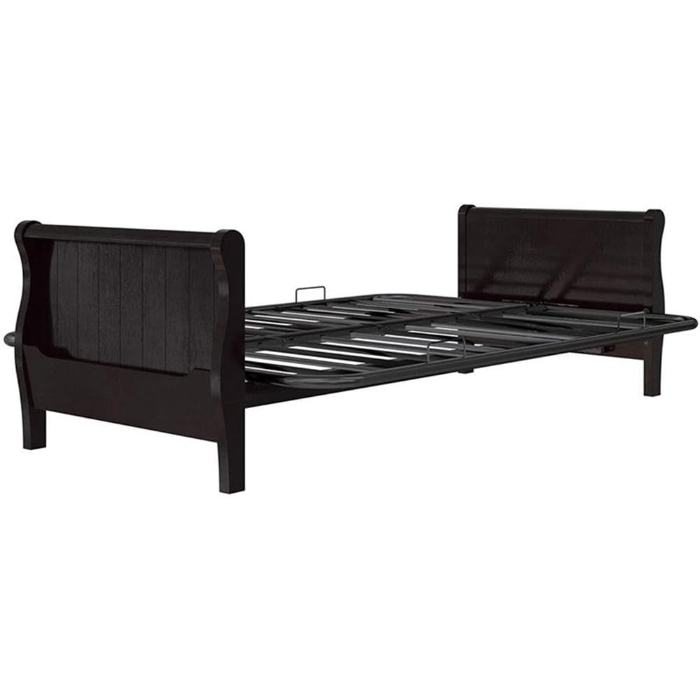 Pemberly Row Espresso Wood Futon Frame with Storage - Space-Saving Sleeper Sofa for Small Apartments, Guest Rooms & Dorm Living