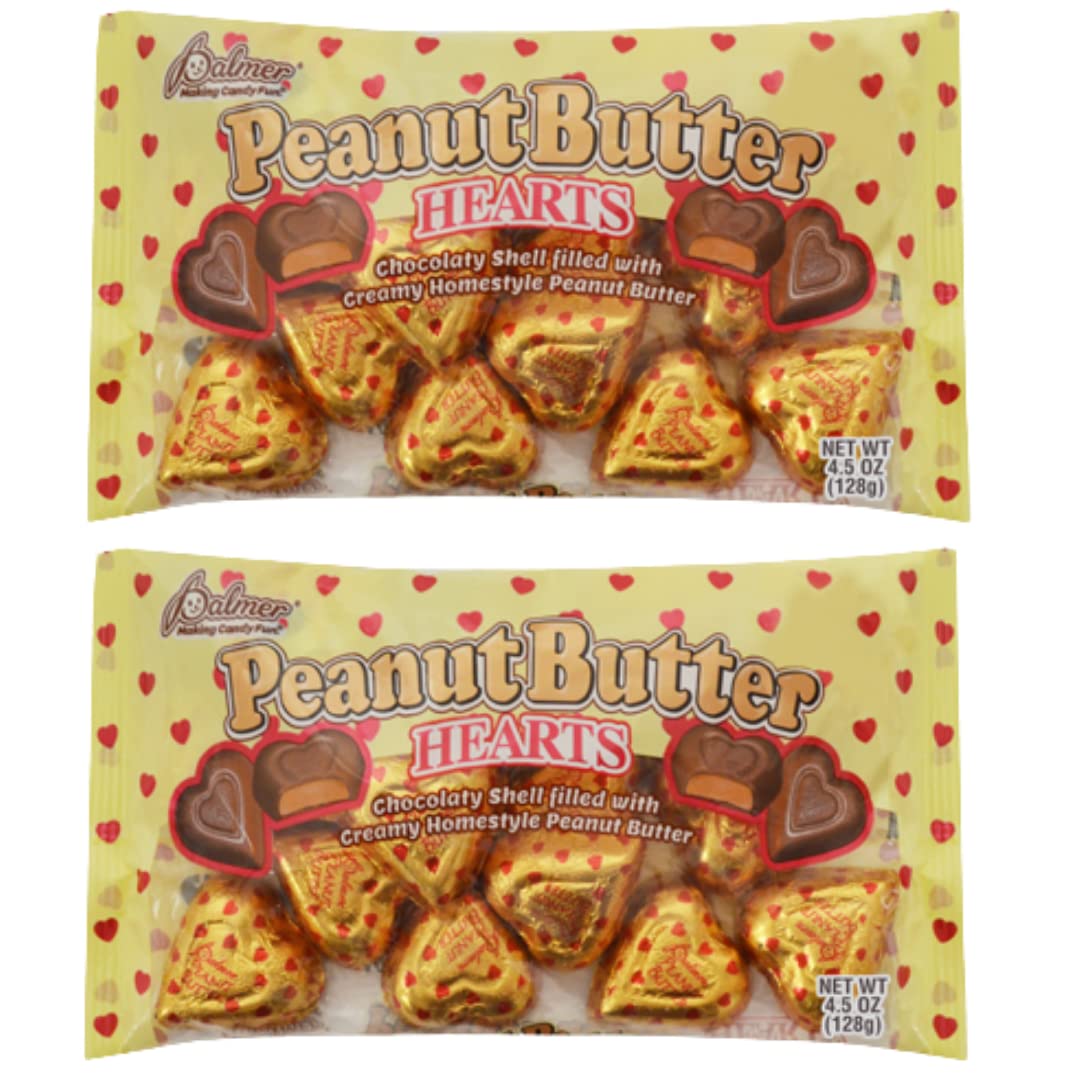 EBK Chocolatey Peanut Butter Hearts 2-4.5 Oz Bags - Premium Valentine's Day Wedding Party Candy Favors - Includes Drizzled Dark & White Chocolate Popcorn - Perfect for Romantic Gifts, Bridal Showers & Holiday Treats