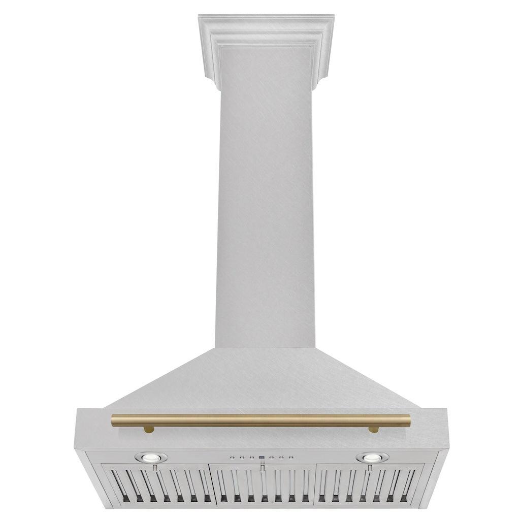 ZLINE KB4SNZ 36 CB Autograph Edition 36-inch Stainless Steel Wall Mount Range Hood with Convertible Design & Champagne Bronze Handle - Perfect for Modern Kitchens & Open-Concept Homes