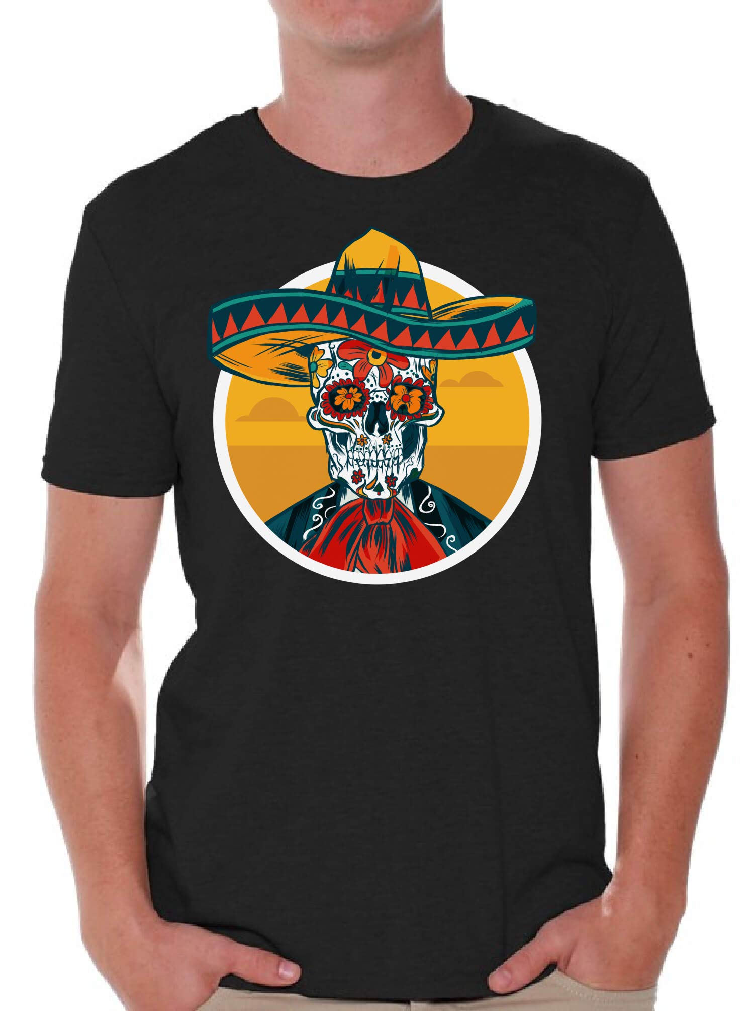 Awkward Styles Skull T-Shirt with Sombrero - Skeleton Graphic Tee for Men | Cool Casual Wear for Parties, Halloween & Everyday Outfits