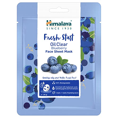 Himalaya Fresh Start Oil Clear Blueberry Sheet Mask - Pack of 3 for Glowing Skin | Hydrating & Brightening Facial Mask for Acne-Prone Skin | Perfect for Daily Skincare Routine & Spa Night