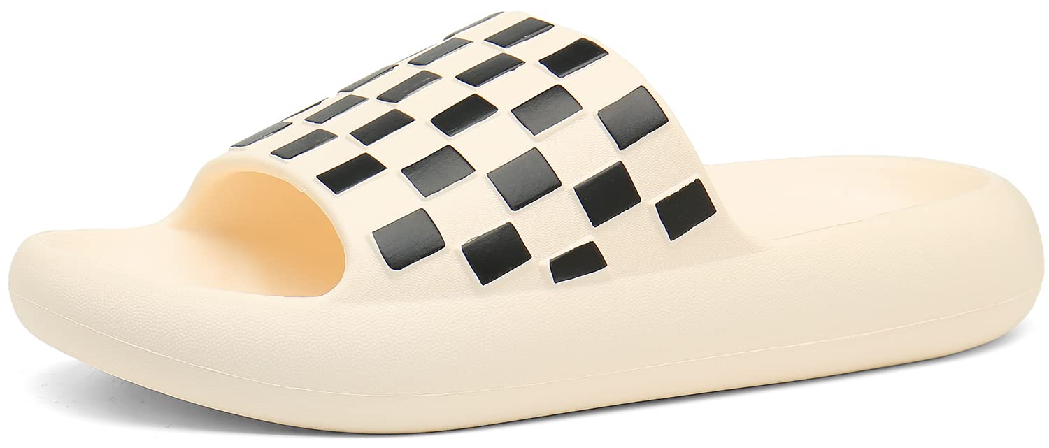 ChayChax Men's & Women's Classic Checkered Cloud Slides - Non-Slip Cushioned Shower Sandals with Thick Sole for Bathroom, Poolside & Indoor Comfort