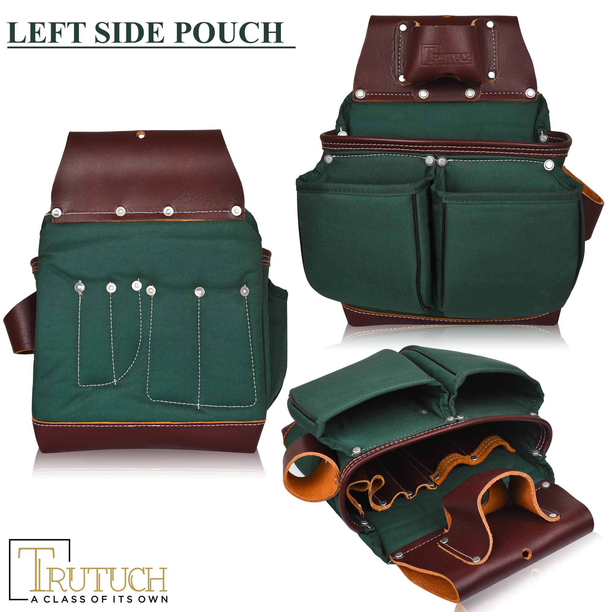 Durable Nylon & Leather Tool Belt for Carpenters, Construction Workers, Electricians - Heavy Duty Framing Tool Bag with Multiple Pockets (Green) - Perfect for Job Sites, DIY Projects & Home Renovations