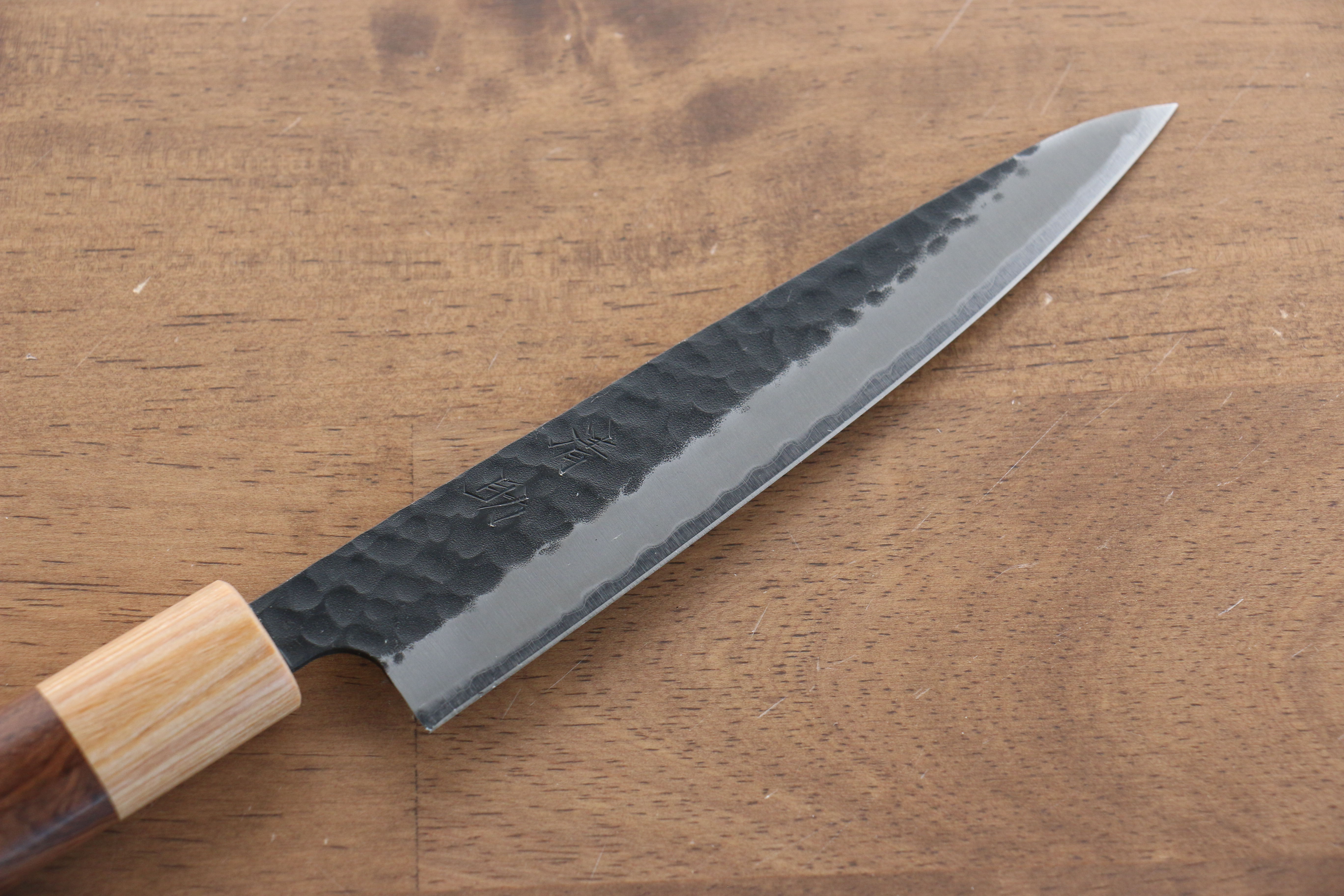 Seisuke Kokubyaku Blue Super Hammered Petty Utility Knife 135mm - Japanese Chef Knife with Morado Wood Handle for Precision Slicing, Peeling & Garnishing - Perfect for Home Cooks & Professional Kitchens