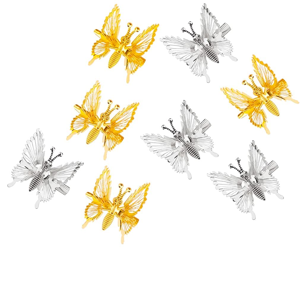 SANNIDHI® 8Pcs Butterfly Hair Clips for Women - Stylish Metal Hair Barrettes with Flapping Wings, Hair Styling Clips for Girls (Gold & Silver) - Perfect for Parties, Weddings & Everyday Hair Accessories