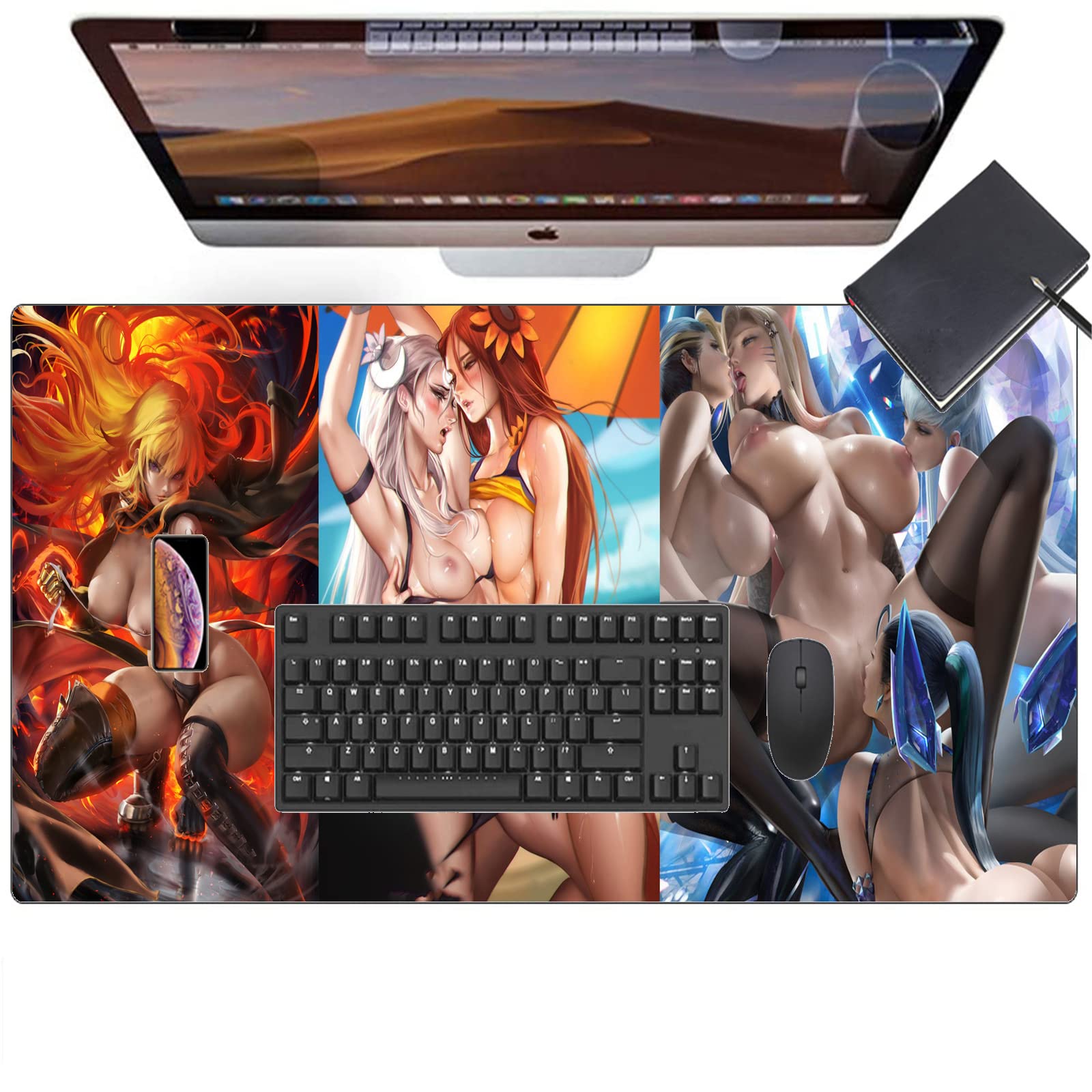 Large Anime Girl Gaming Mouse Pad - 39.37 x 19.68 Inch Non-Slip Desk Mat for PC, Laptop & Keyboard - Cute Sexy Character Design for Gamers & Office Use