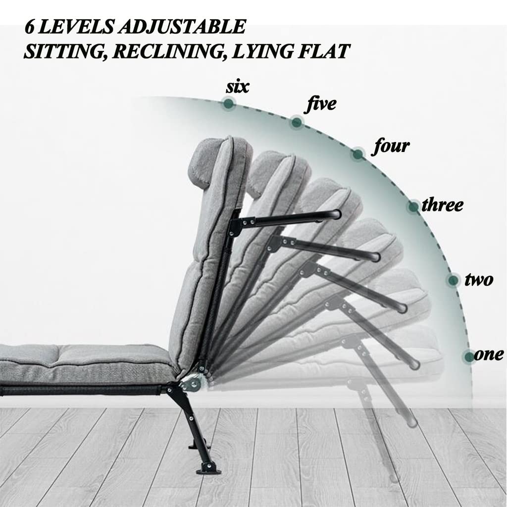 Adjustable Steel Frame Lounge Chair with Pillow - Portable Folding Recliner for Bedroom, Living Room & Office - Comfy Padded Sofa Chair in Orange - Perfect for Relaxing, Reading & Small Spaces