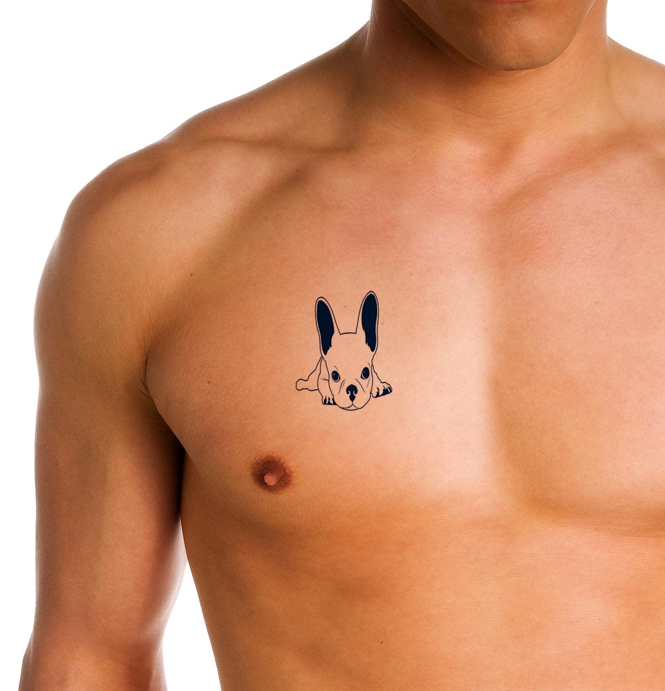 Long-Lasting 1-2 Weeks Semi-Permanent Temporary Tattoo Ink - Realistic Bulldog & French Bulldog Designs for Adults | Navy Blue Fake Tattoos for Men & Women (Chest, Neck, Arm) | Perfect for Pet Lovers, Costume Parties & Tattoo Tryouts (4 Sheets)
