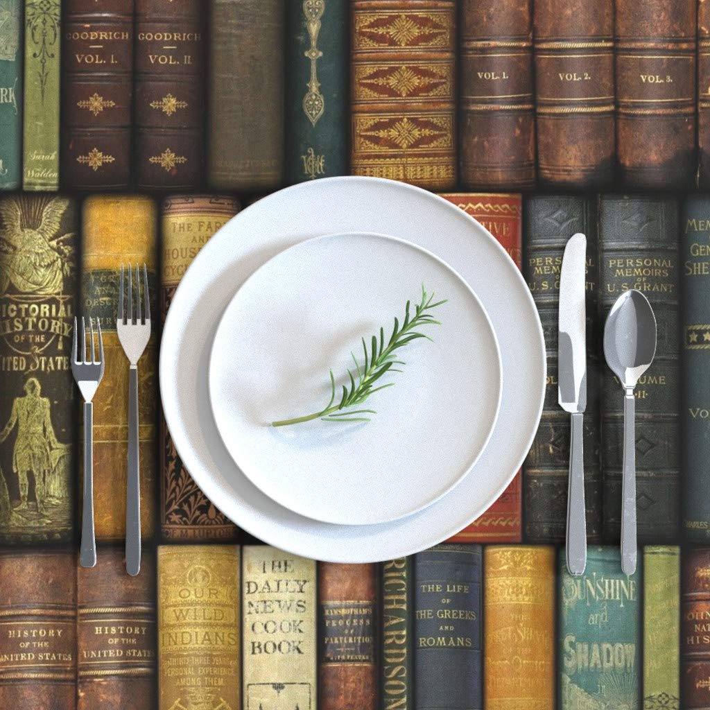 Custom Victorian Vintage Library Books Print Cotton Sateen Tablecloth 90