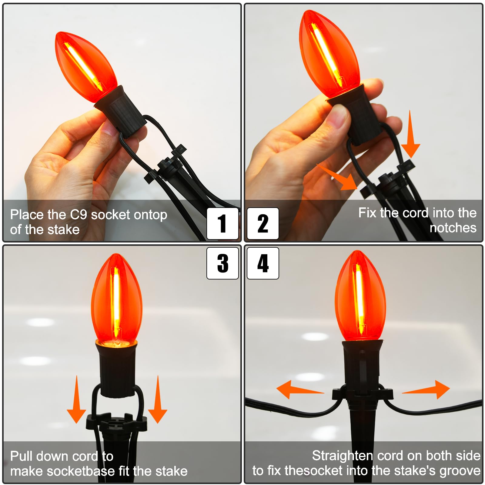 10 Pack Halloween Pathway Lights - Outdoor LED Stake Lights with C9 Clear Purple & Orange Bulbs, 19.5Ft Extendable Walkway Lighting for Garden, Yard, Porch, Driveway & Sidewalk - Perfect for Halloween Party Decorations & Spooky Nighttime Ambiance