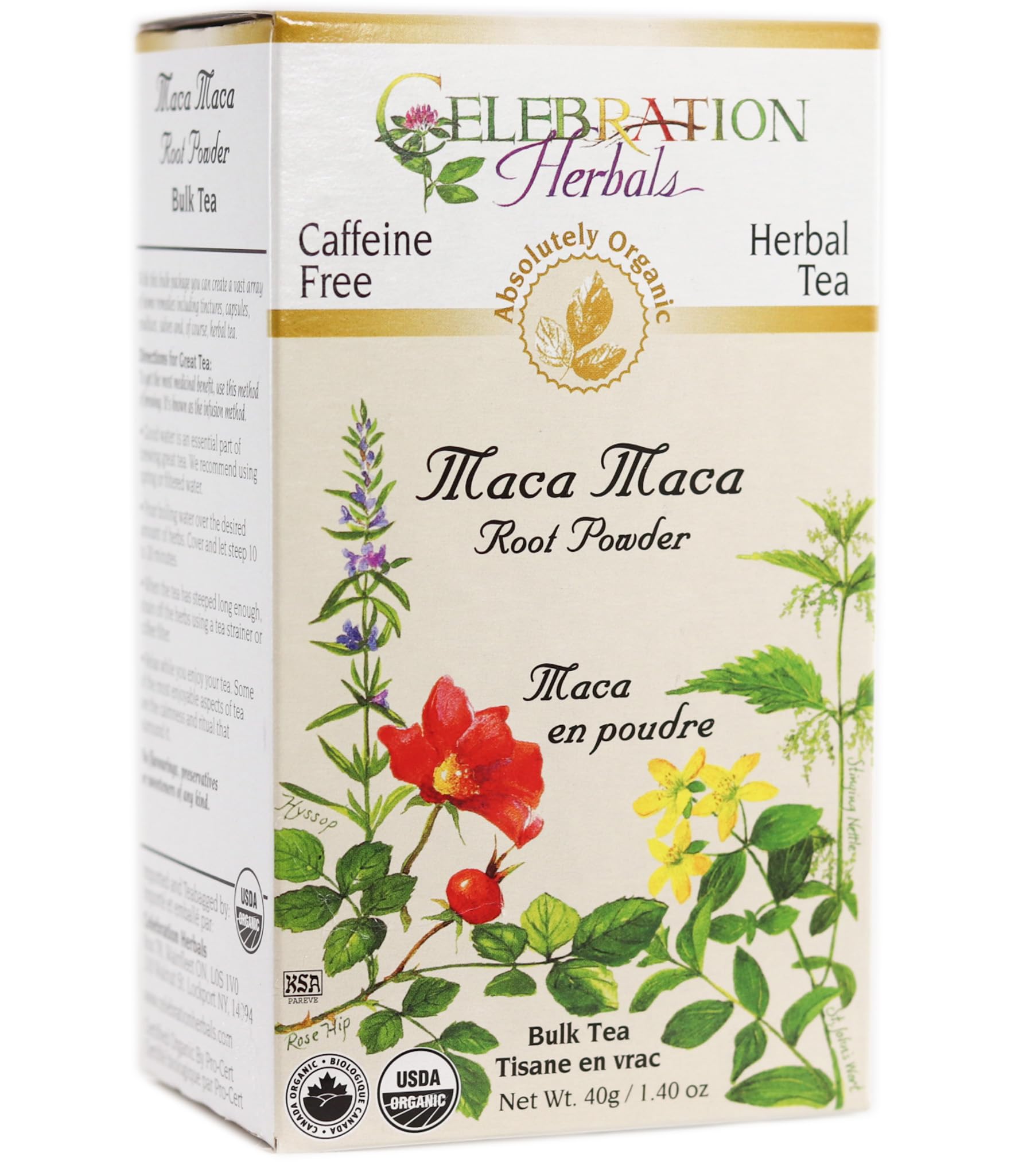 Organic Maca Root Powder Tea - Caffeine Free, 40g Loose Tea | Celebration Herbals | Energy Boost & Stress Relief for Daily Wellness | Perfect for Smoothies, Baking & Herbal Drinks