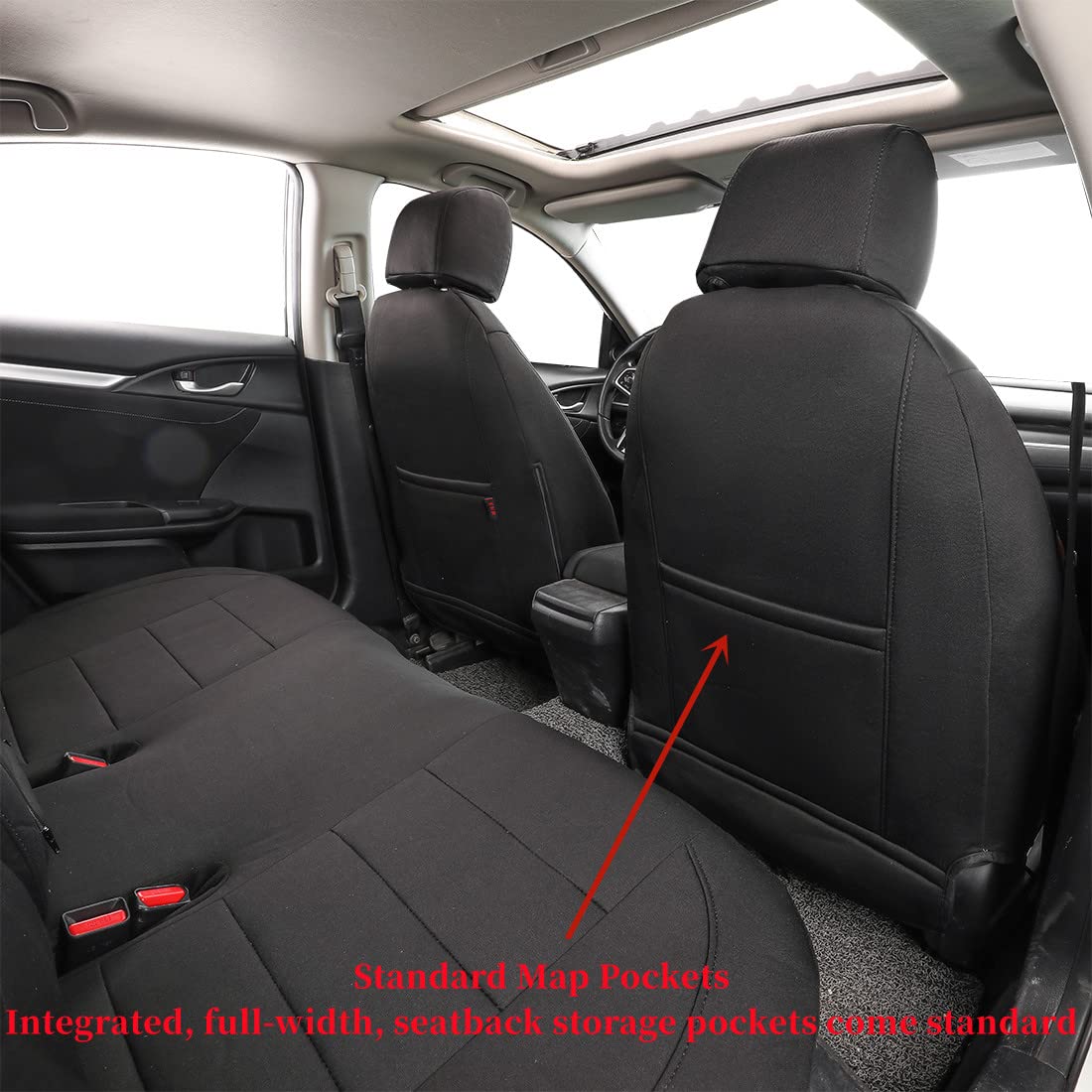 Premium Custom Seat Covers for 2016-2021 Honda Civic Sedan EX-L/EX-T/EX/Touring/LX-P/Sport Models - Full Set Black Car Interior Accessories | Perfect for Daily Commute, Road Trips & Car Protection