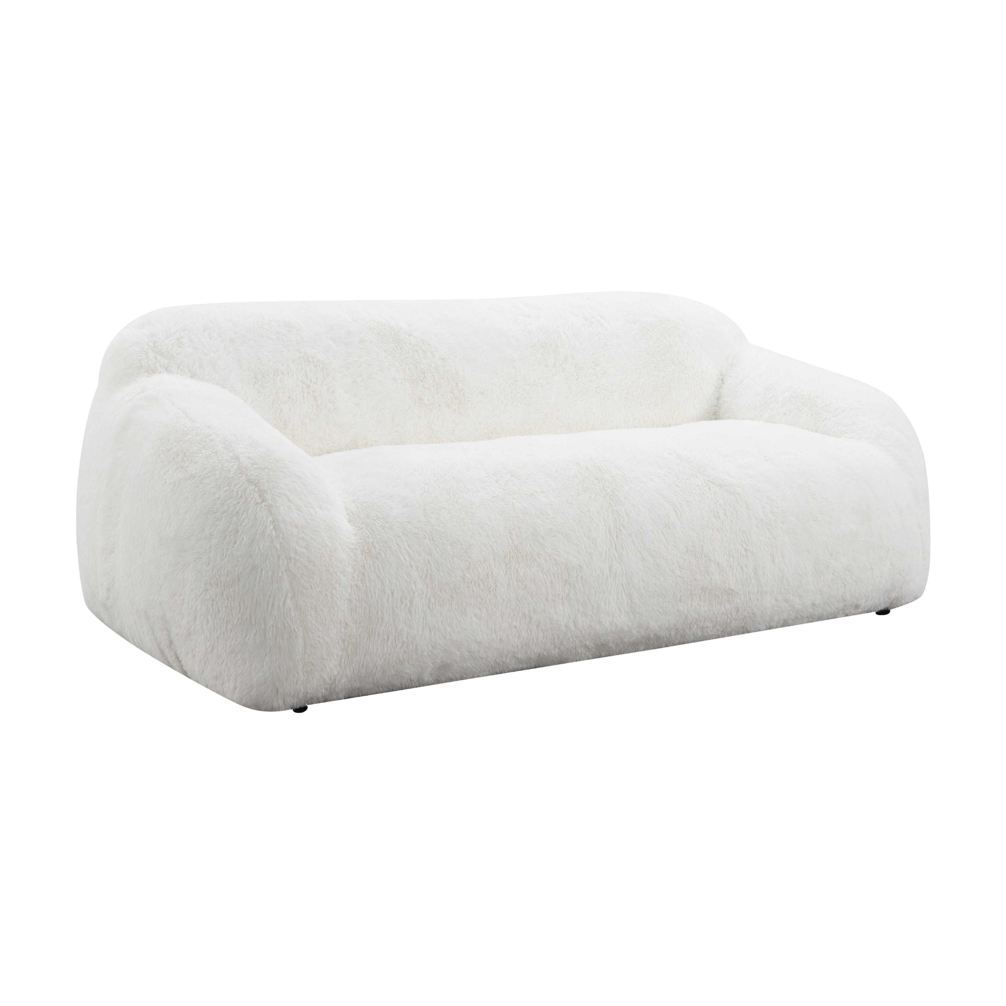Roundhill Furniture Adell Polar Bear Faux Fur Upholstered Sofa - Luxurious White Plush Fabric Living Room Couch for Cozy Home & Winter Decor