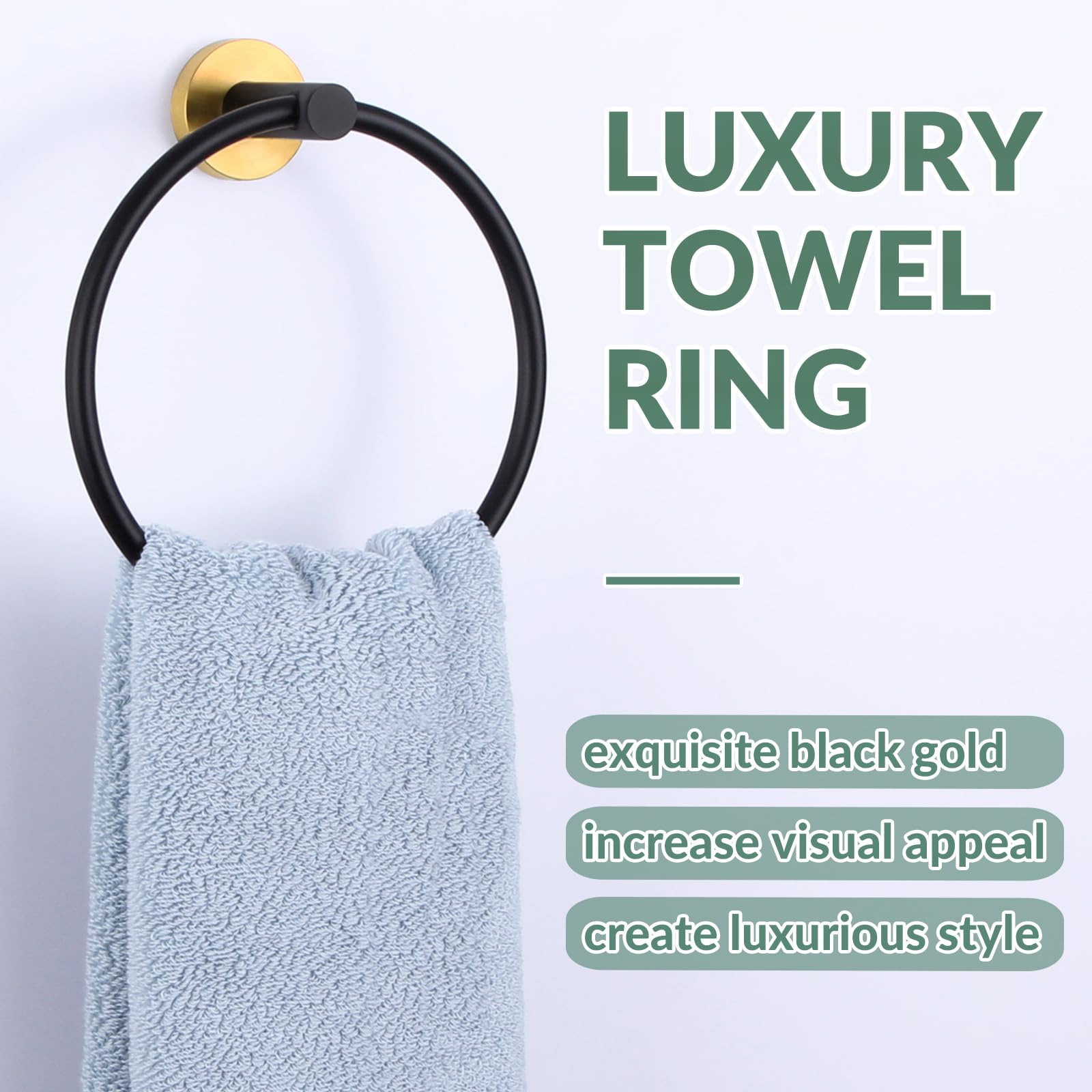 APLusee Stainless Steel Hand Towel Ring - Black & Gold Bathroom Towel Holder Loop for Modern Homes | Perfect for Kitchen, Bathroom & Guest Room Decor