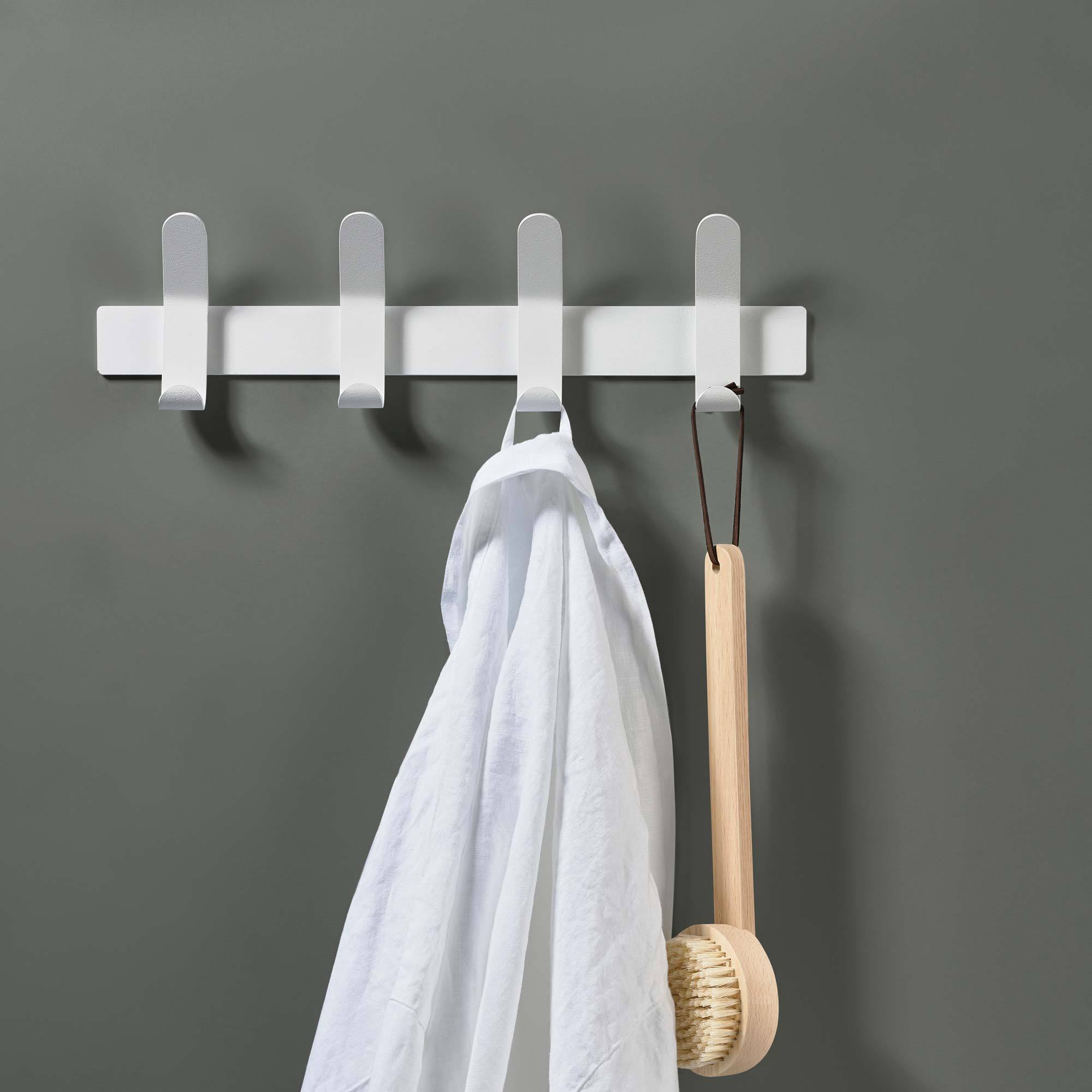 Zone Denmark A Rack Coat & Towel Rack - White | Wall-Mounted Bathroom & Bedroom Organizer for Towels, Robes & Clothes