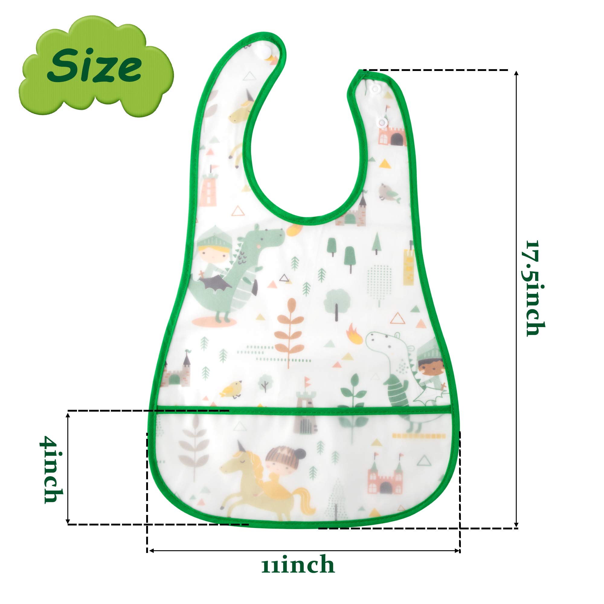 RHORSE 5-Pack Baby Bibs Set with Crumb Catcher Pocket & Snap Buttons - Waterproof Toddler Feeding Bibs for 6-24 Months - Perfect for Mealtime, Daycare & On-the-Go