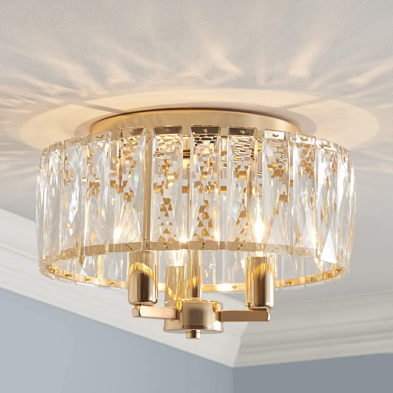 AGV LIGHTING CL002G Crystal Flush Mount Ceiling Light Fixture - 3-Light E12 Base, 12