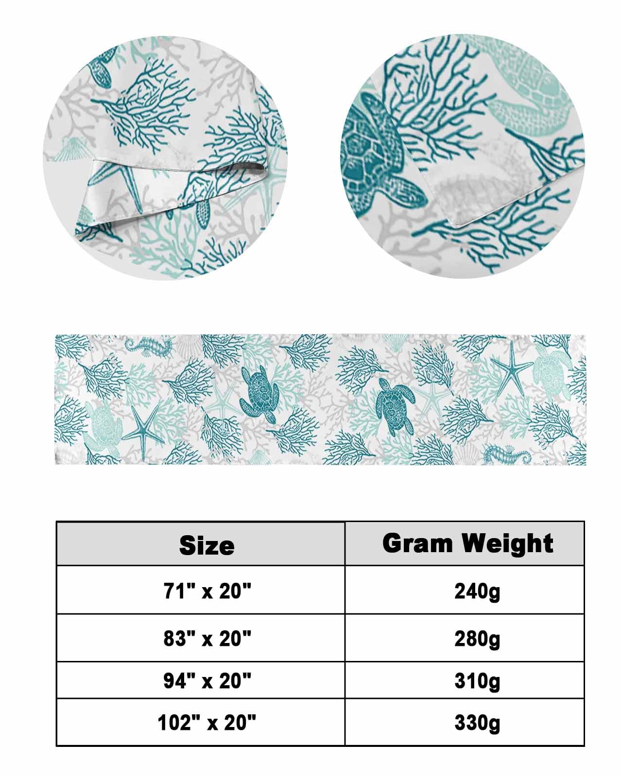 Turquoise Coastal Bed Runner for Full/Queen Size Bed - 83x20 Inch Nautical Sea Turtle Design Bedspread Protector, Slipcover & Bed Scarf - Perfect for Beach House, Hotel Rooms, Wedding Decor & Summer Bedroom Styling