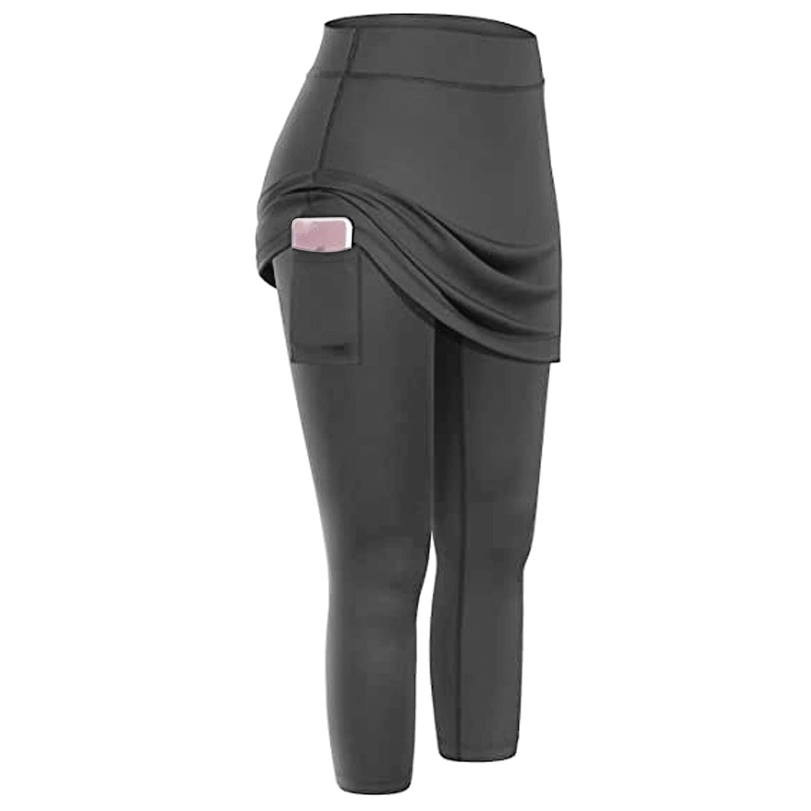 NCWSO Women's Yoga Skirted Leggings with Pockets - High Waist Capri Sports Pants, Elastic Tennis Skirted Leggings for Workout & Running - Black Fitted Slit Dress (Perfect for Yoga, Tennis, Gym & Casual Wear)