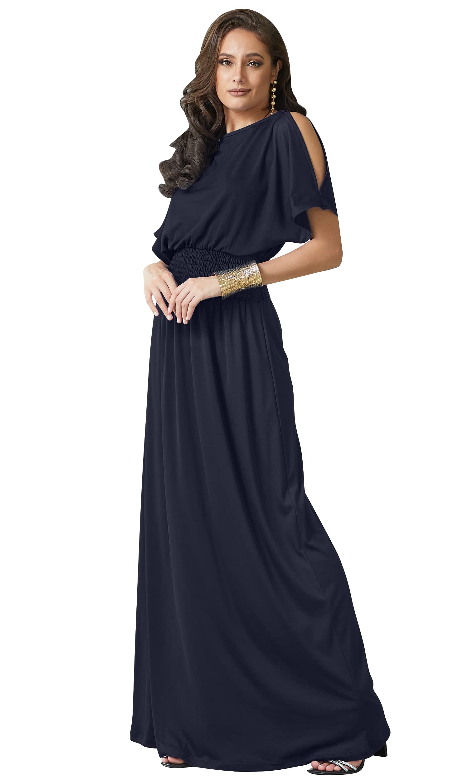Elegant Women's Split Sleeve Smocked Cocktail Maxi Dress - Perfect for Evening Parties, Weddings & Special Occasions