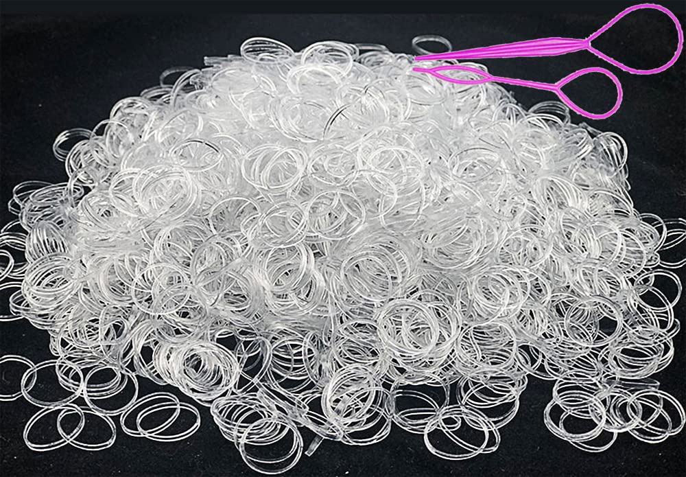 2000 PCS Clear Elastic Mini Ponytail Hair Ties - Soft Non-Slip Small Hair Bands for Women & Girls - Includes 2 PCS Topsy Tail Tools - Perfect for School, Work, Sports & Everyday Hairstyles