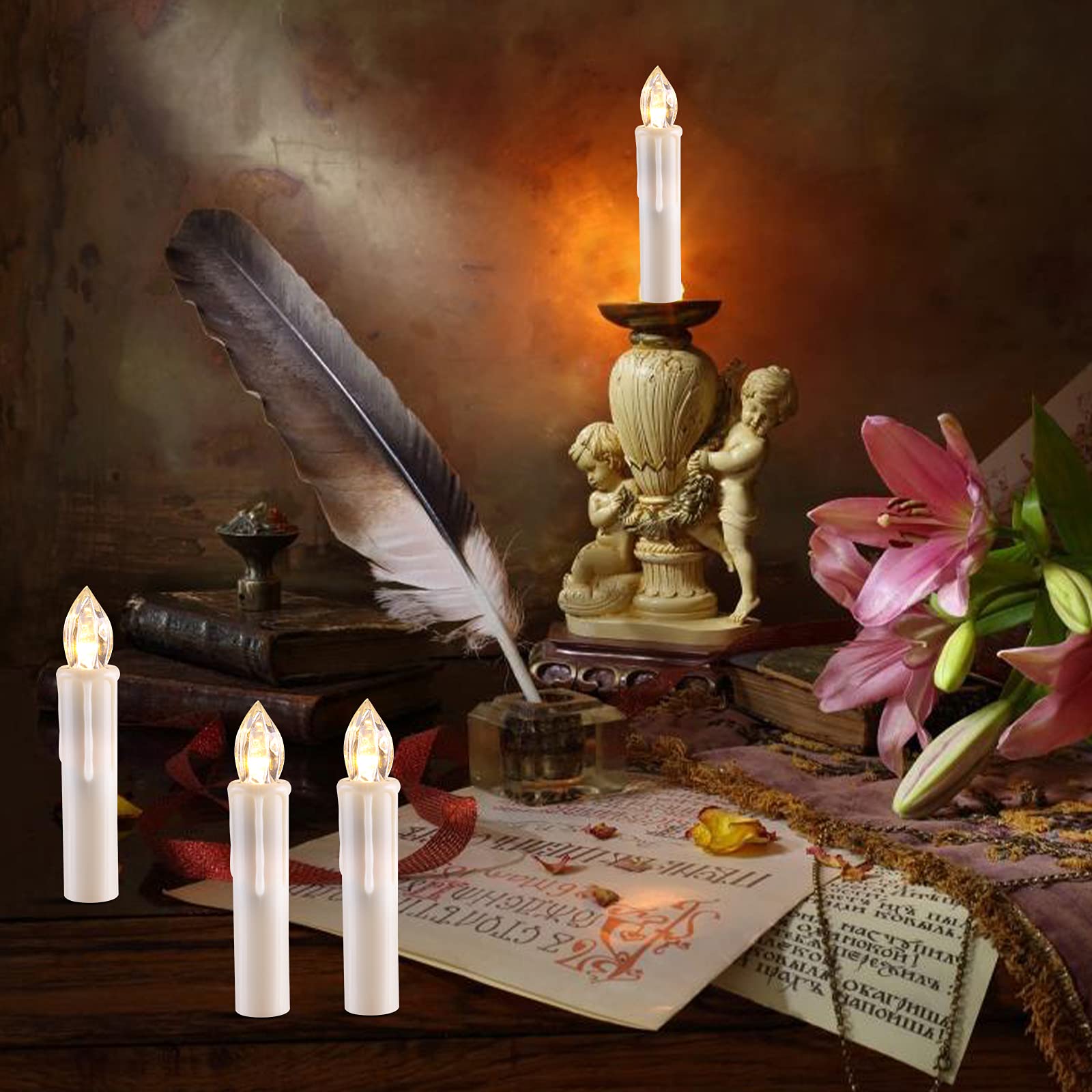 24 Pack LED Taper Candles - Battery Operated Flameless Window Candles with Remote & Timer - Warm White Light - Perfect for Wedding, Christmas, Party Decor - Ideal for Fireplace, Mantel, Centerpiece, Holiday Lighting