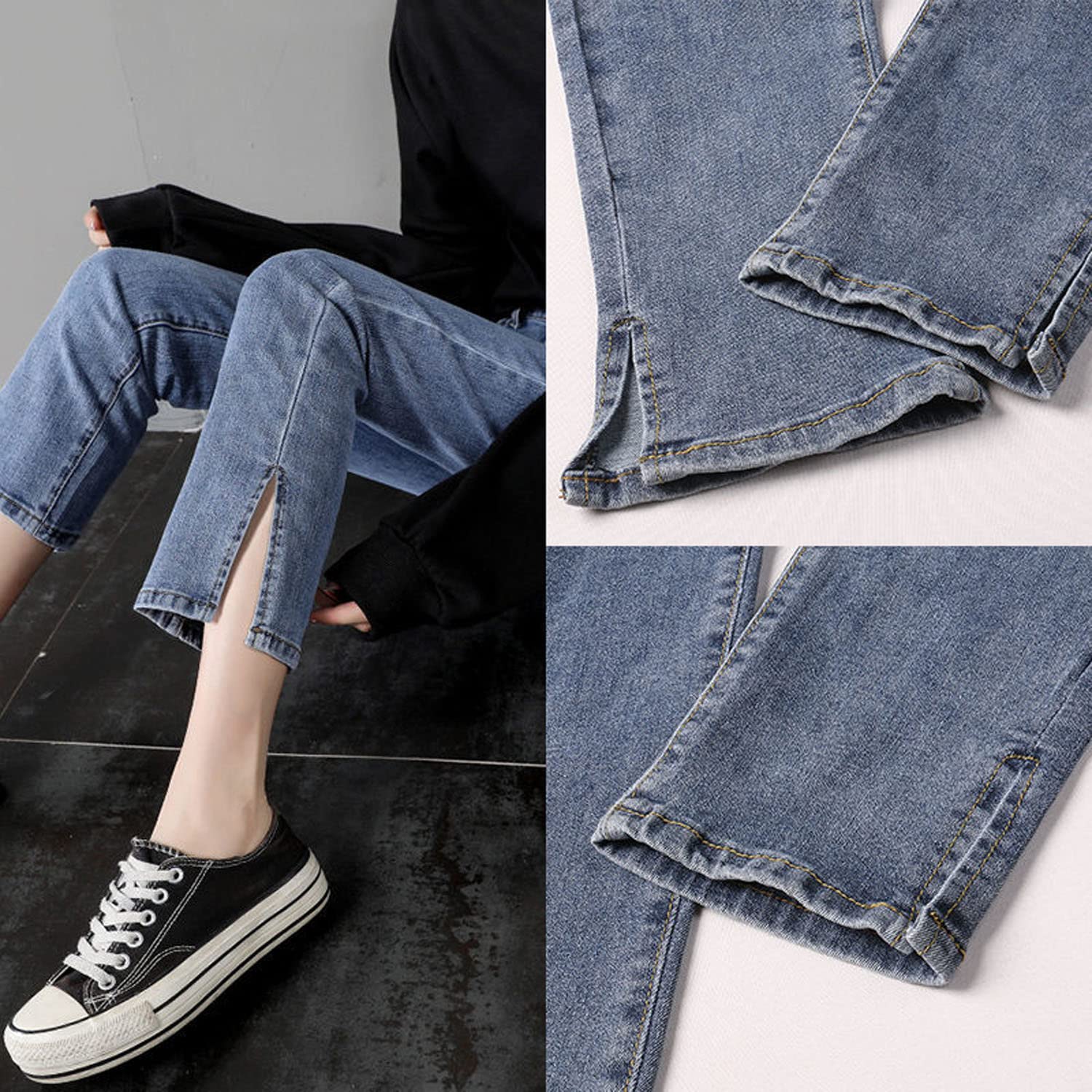 Super Stretch Women's Maternity Skinny Cropped Jeans - Blue & Black - Ultra Comfortable Pregnancy Pants for Work, Casual & Everyday Wear