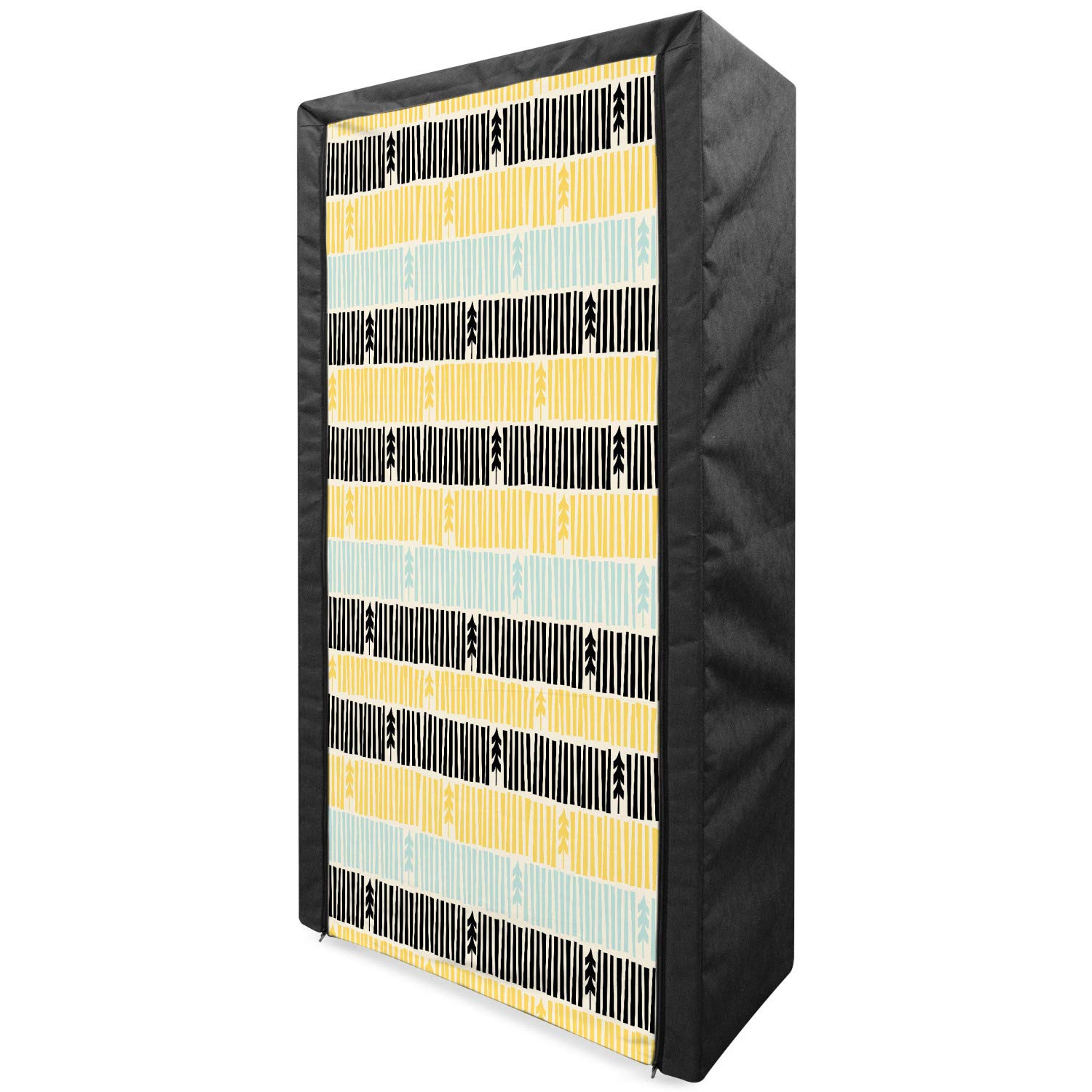 Vintage 1950s Inspired Abstract Christmas Tree Fabric Wardrobe - Portable Clothing Organizer with Shelves, 33.5 Inch Storage Closet in Yellow Black Aqua - Perfect for Holiday Decor, Bedroom Organization & Small Space Storage