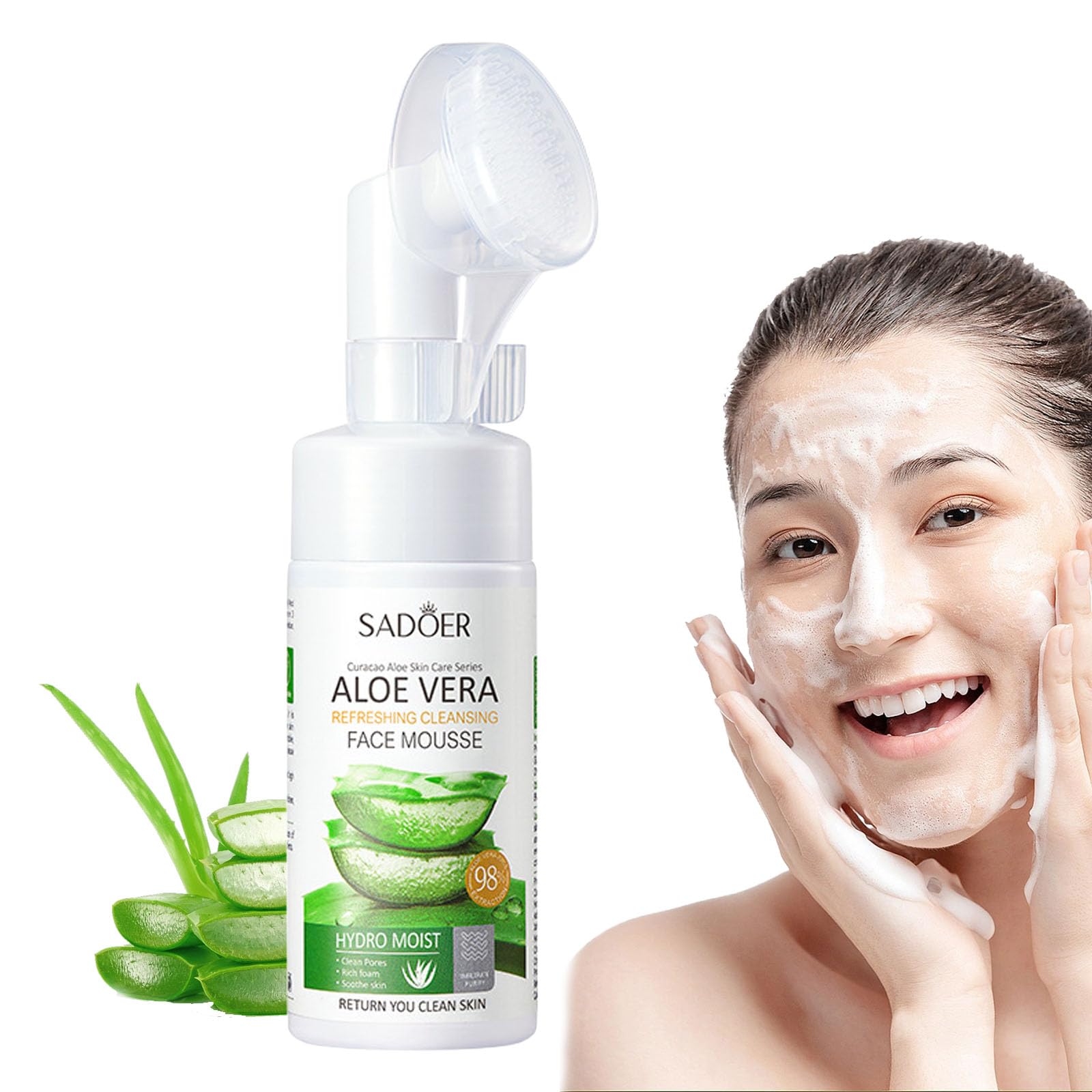 Rosarden Aloe Facial Cleanser - Gentle Foaming Face Wash with Silicone Brush, Hydrating Formula with Hyaluronic Acid, Aloe & Glycerin | Oil-Free, Removes Dirt, Oil & Makeup | Perfect for Daily Skincare & Makeup Removal