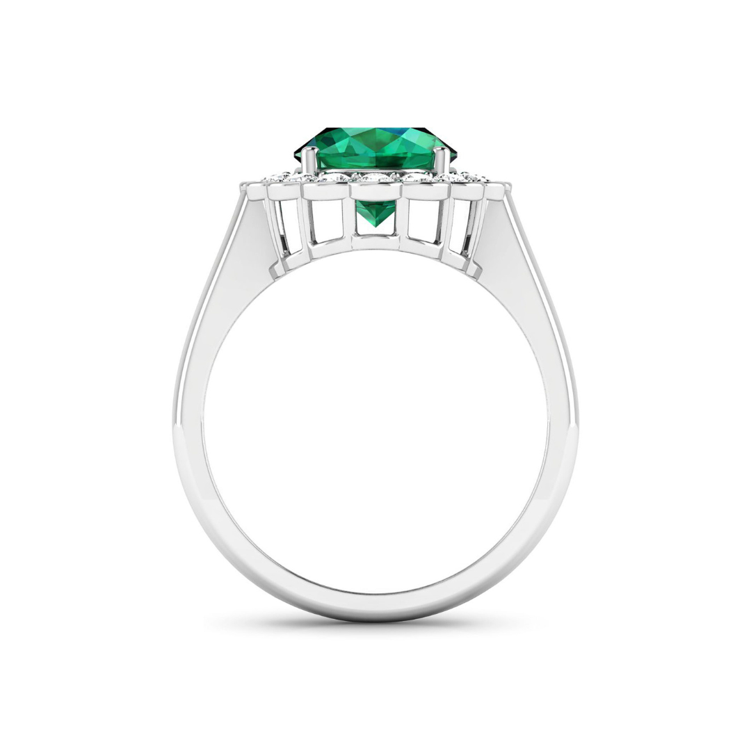 Genuine White Diamond & Zambian Emerald Halo Ring - 14K Gold Wedding Engagement Ring for Women, Perfect for Proposals, Anniversaries & Special Occasions