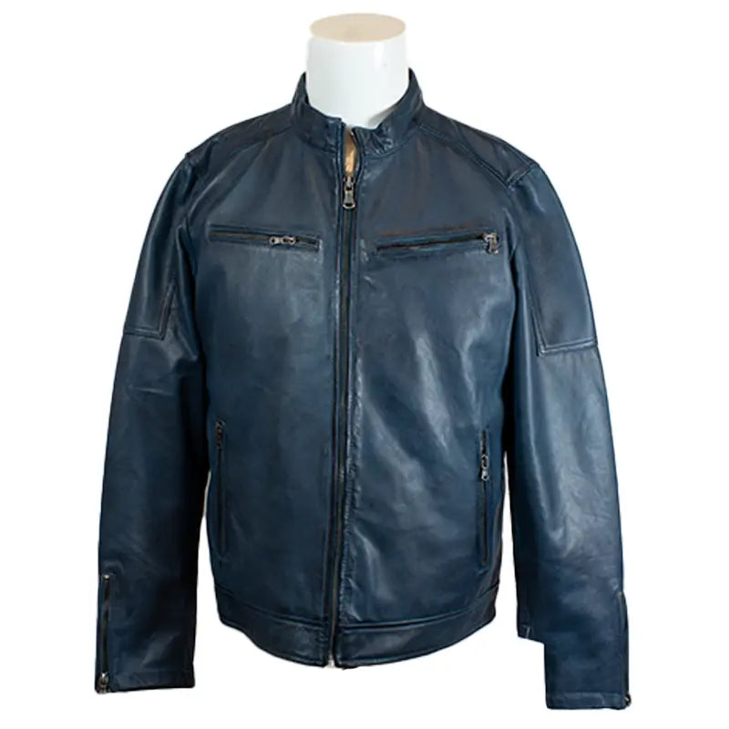 Premium BOL Men's Waxed Sheepskin Leather Jacket - Genuine Prime Leather Biker Jacket for Men - Stylish Outerwear for Motorcycle Riding, Casual Wear & Fall Fashion