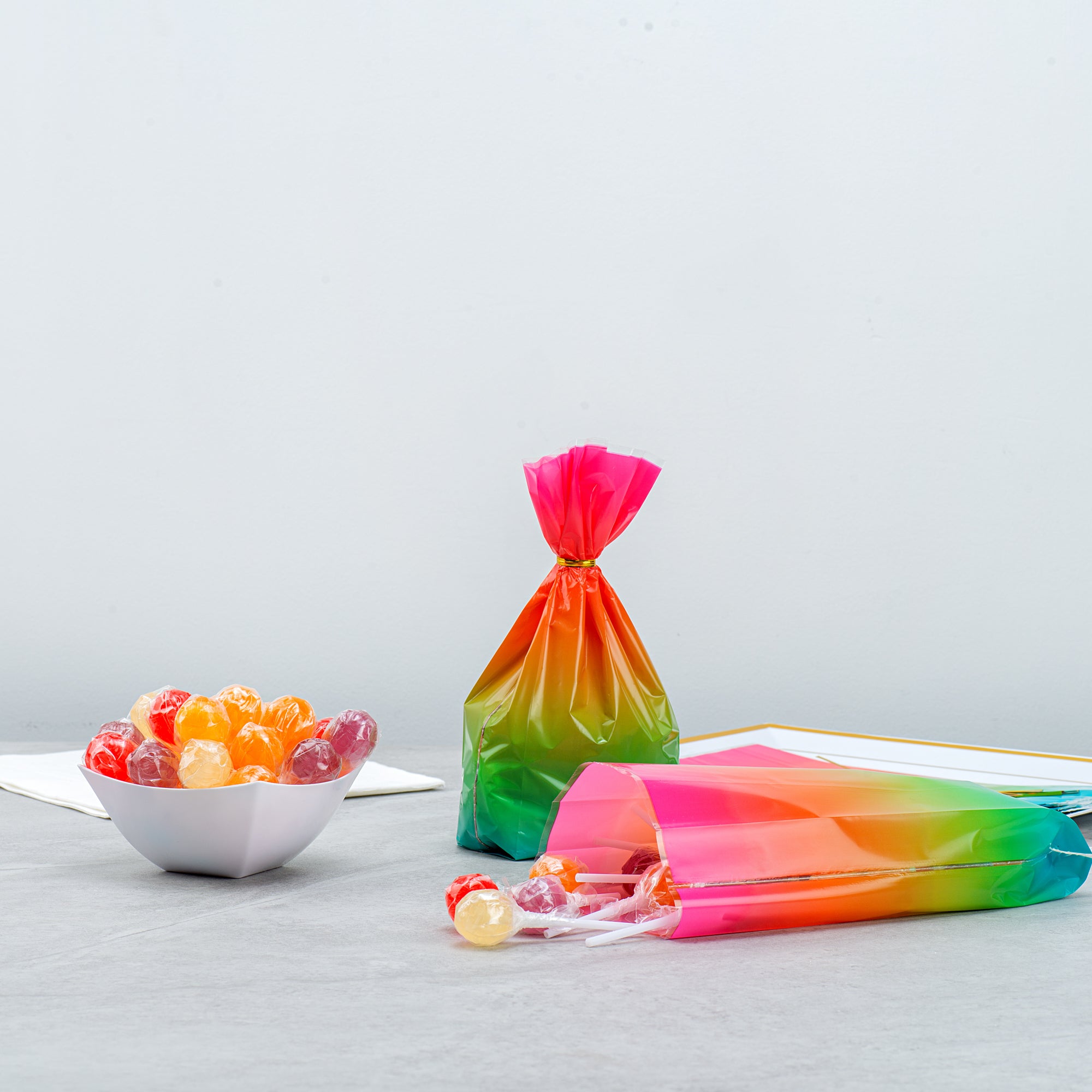 Rainbow Ombre Plastic Candy Bags - 4 x 2 x 9.5 Inches Gusseted Stand-Up Pouches (4000 Count Bulk Box) - Perfect for Candy Packaging, Party Favors & Retail Display