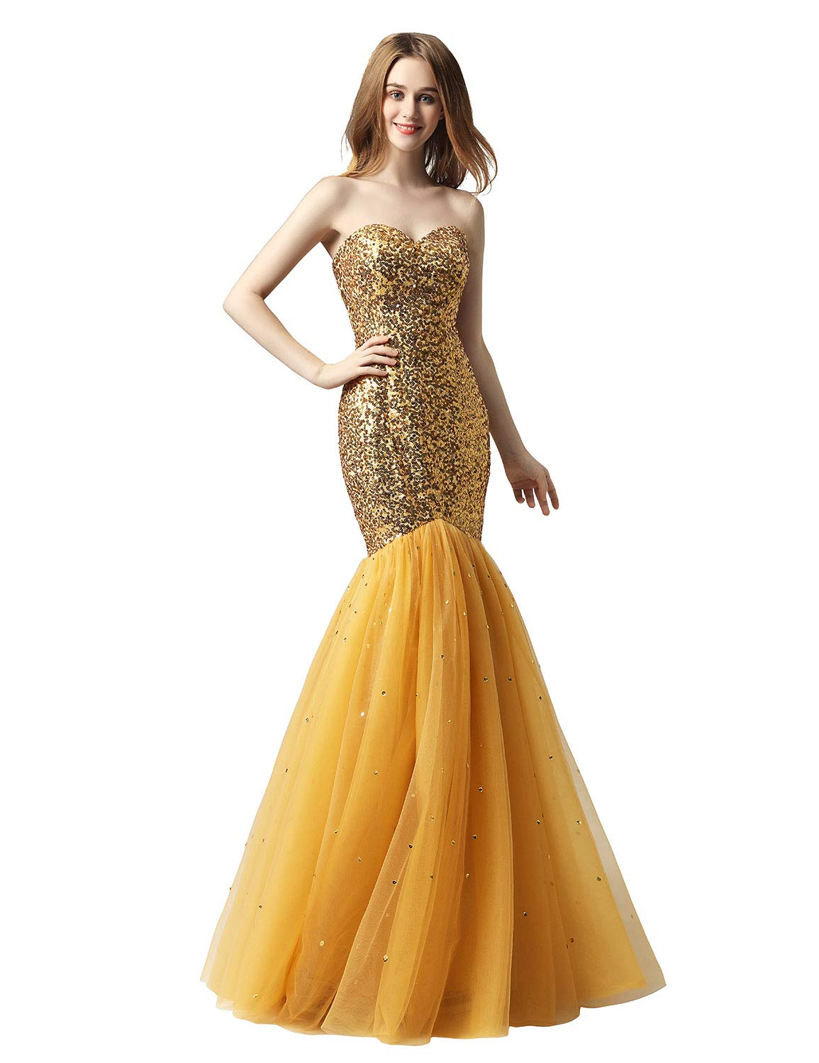 Belle House Gold Sequin Long Prom Dress - Elegant Sweetheart Neckline Tulle Evening Gown for Women, Perfect for Red Carpet Events, Pageants, Formal Parties & Celebrity Occasions