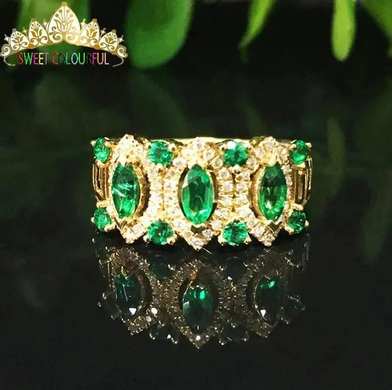 18K Gold Lab-Created Emerald & Moissanite Diamond Ring - Certified | Elegant Engagement, Wedding & Anniversary Jewelry Gift