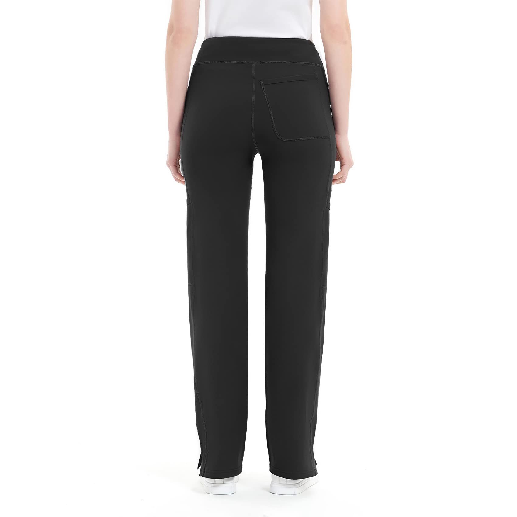 QBK Women's Mid Rise Yoga Scrub Pants - 5 Pocket Cargo Work Pants for Yoga, Nursing & Healthcare Professionals - Comfortable Stretchy Medical Scrubs for Workouts & Hospital Shifts