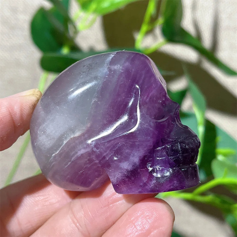 Natural Green and Purple Fluorite Crystal Skull Carving - Healing Stone, Quartz Mineral Gemstone for Spiritual Crafts, Home Decor, Meditation & Energy Work