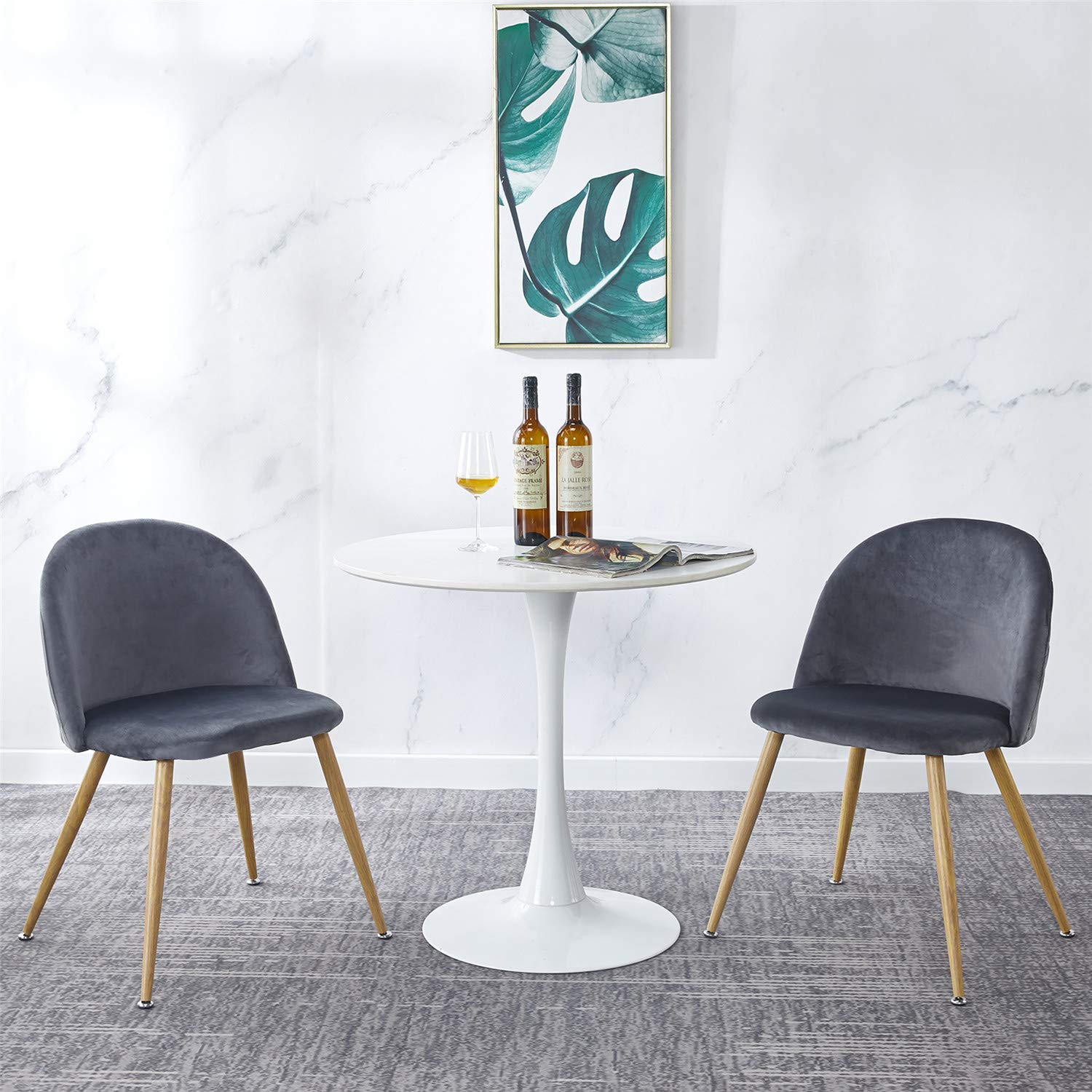 Velvet Accent Chairs Set of 2 - Modern Upholstered High Back Side Chairs with Gold Metal Legs for Living Room, Bedroom, Dining Room & Vanity | Elegant Home Decor & Cafe Seating (Grey) - Perfect for Relaxing, Entertaining Guests & Stylish Home Makeover