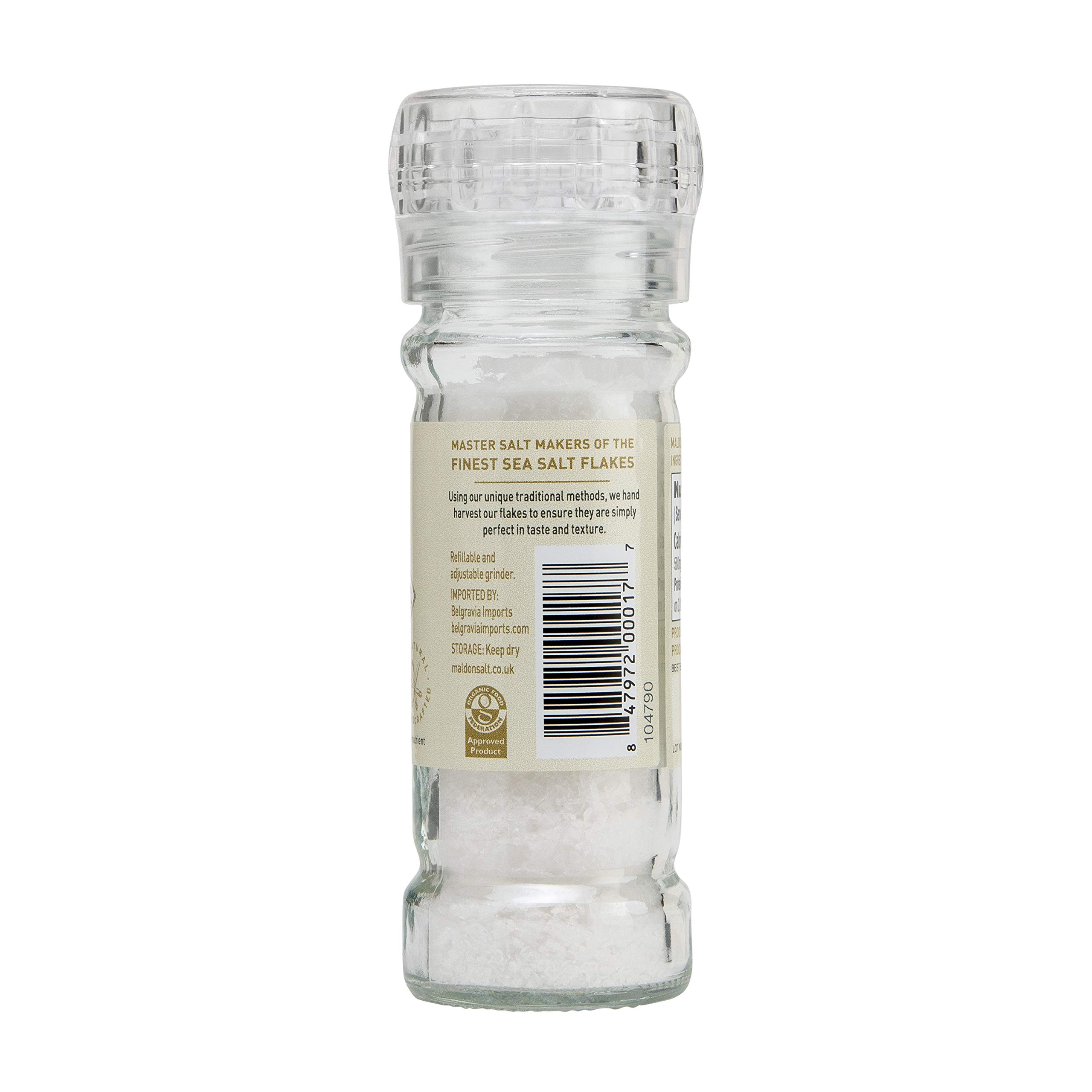 Premium Maldon Sea Salt Grinder - 55g Refillable & Adjustable Kosher Gourmet Salt with Natural Pyramid Crystals - Perfect for Cooking, Baking & Seasoning Dishes