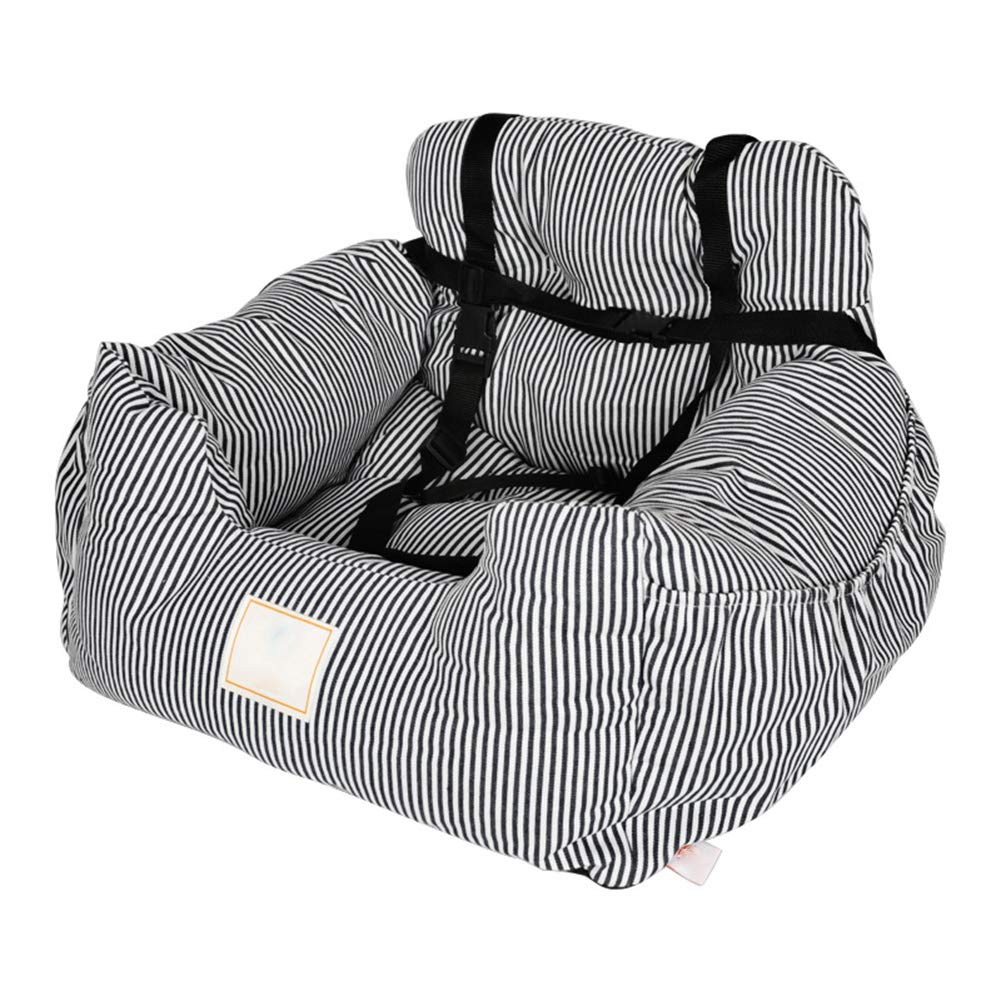 2-in-1 Dog Booster Seat & Travel Carrier for Small/Medium Dogs & Cats - Portable Pet Car Seat with Safety Belt, Storage Pocket & Striped Design (Black) - Perfect for Road Trips, Vet Visits & Daily Commutes